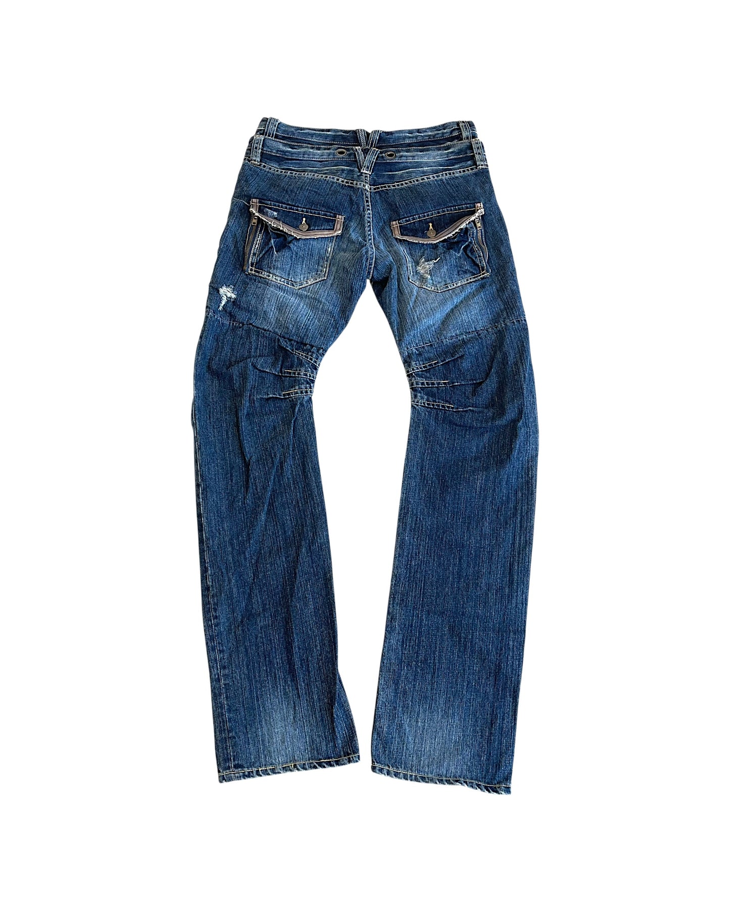 PPFM Double Waist Floral Liner J-Cut Denim Jeans