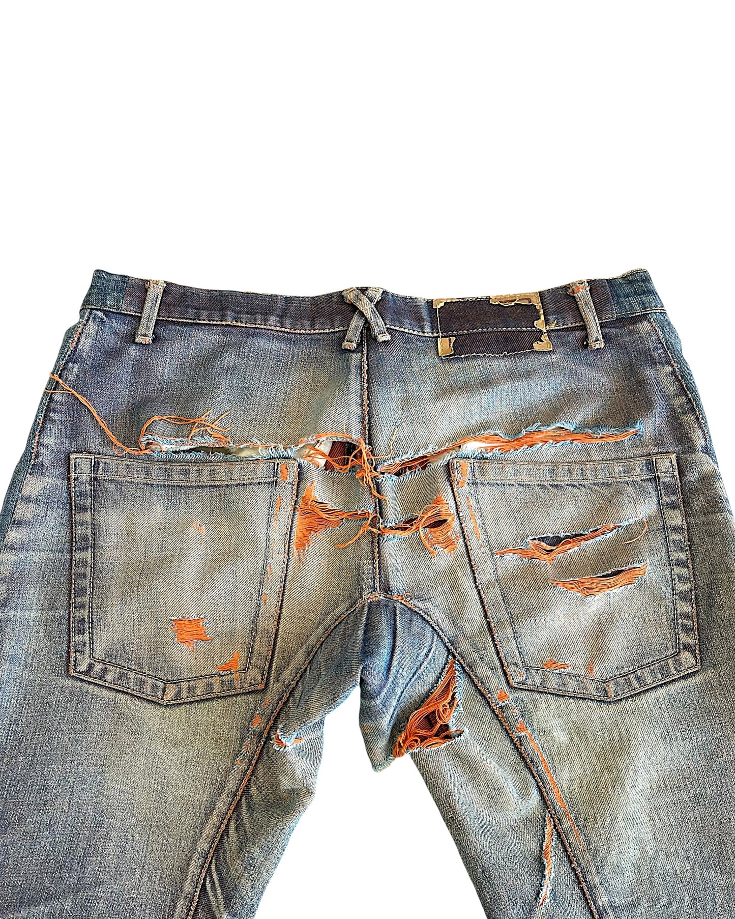 Beauty:Beast 00s Orange Yarn Thrashed Distressed Denim