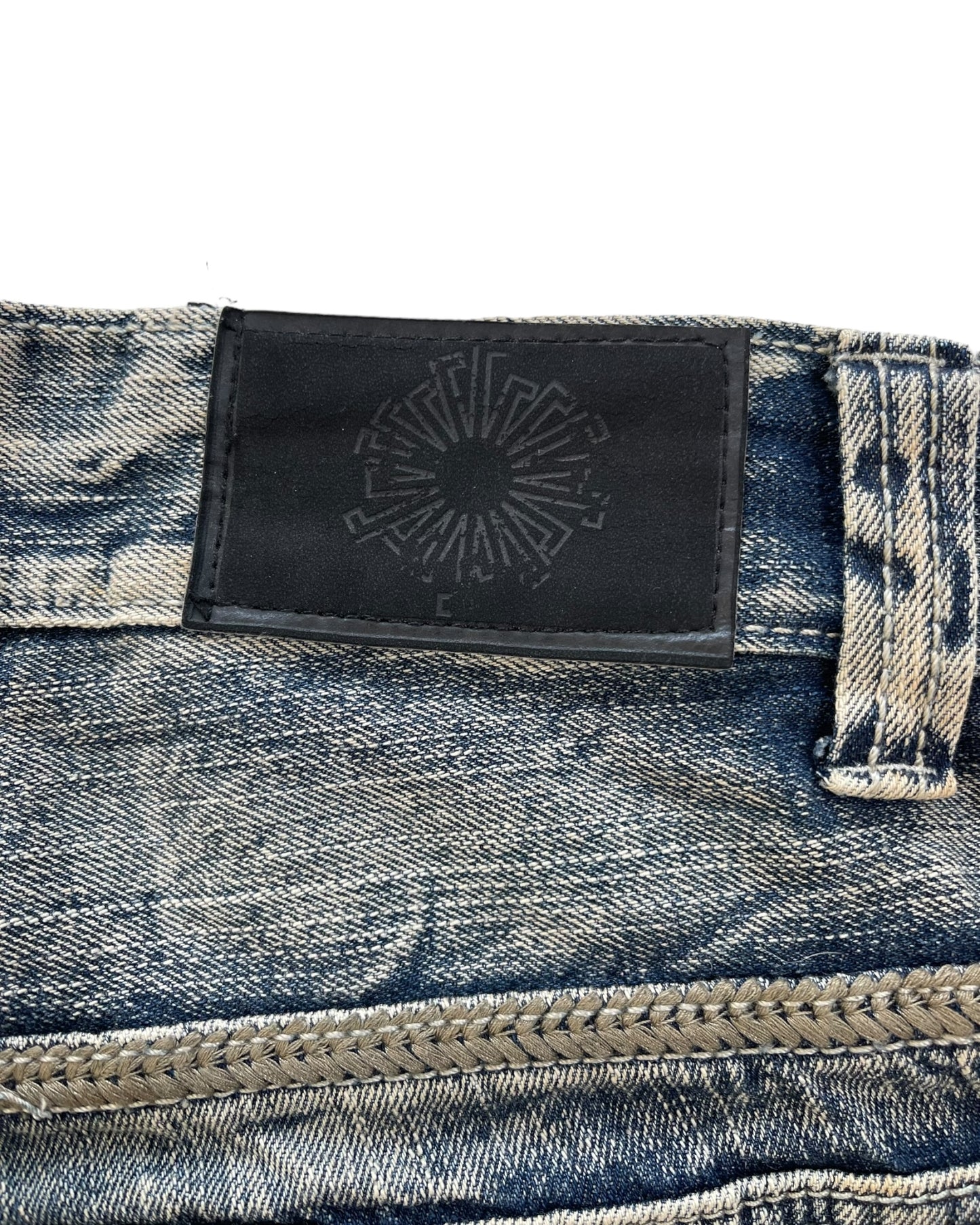 2000s Tornado Mart Tribal Embroidery Twisted Seam Chain Stitch Denim