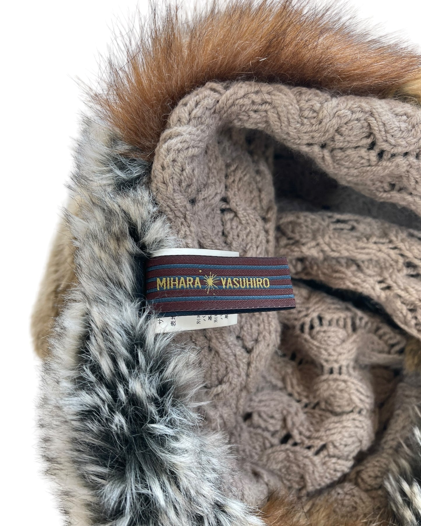 Mihara Yasuhiro Alpaca/Acrylic Fur Patchwork Knit Snood Scarf Head Wrap