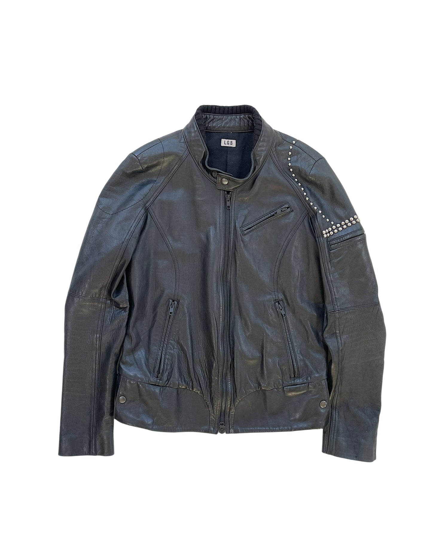 L.G.B. (Le Grand Bleu) SS-Riders Studded Padded Elbow Leather Moto Jacket