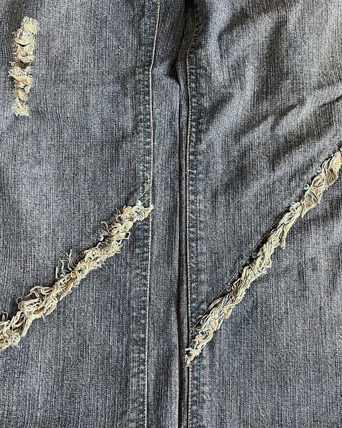 In The Attic Double Waist Studded Fringe Straight Denim