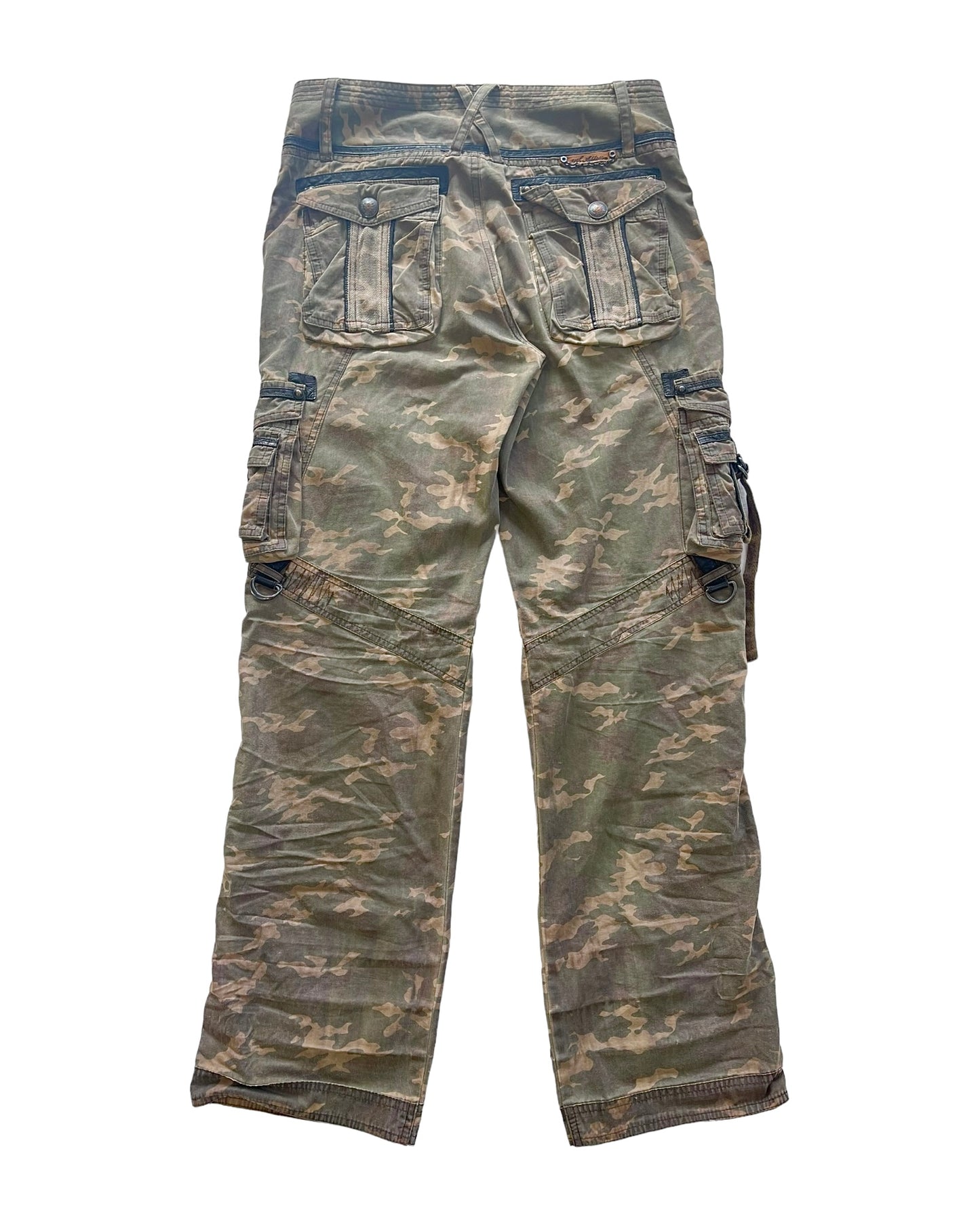 14th Addiction Goat Leather Trim Coin Button Military Cargo Pants