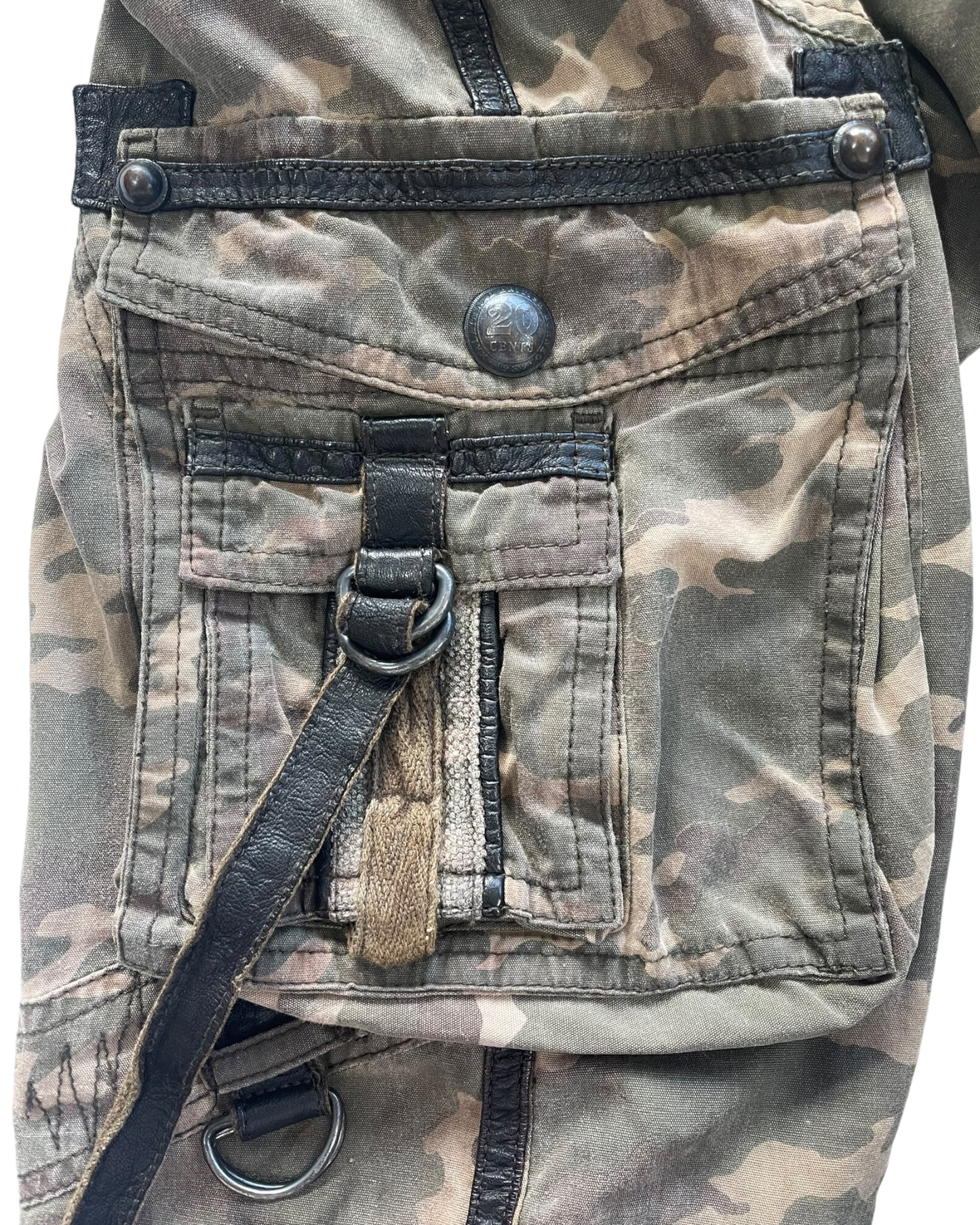14th Addiction Goat Leather Trim Coin Button Military Cargo Pants