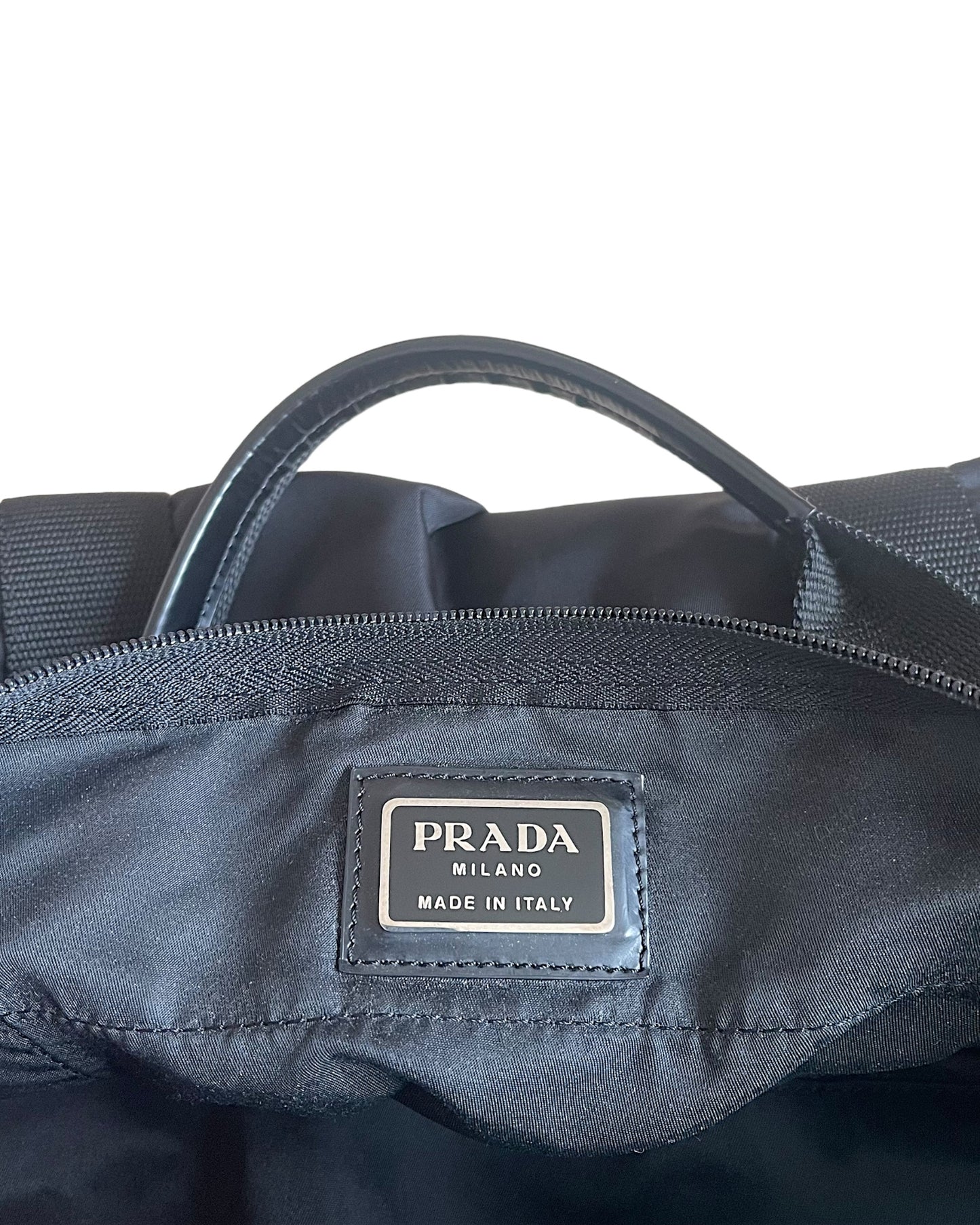 Prada Nylon & Leather Trim Drum Duffle Luggage Bag