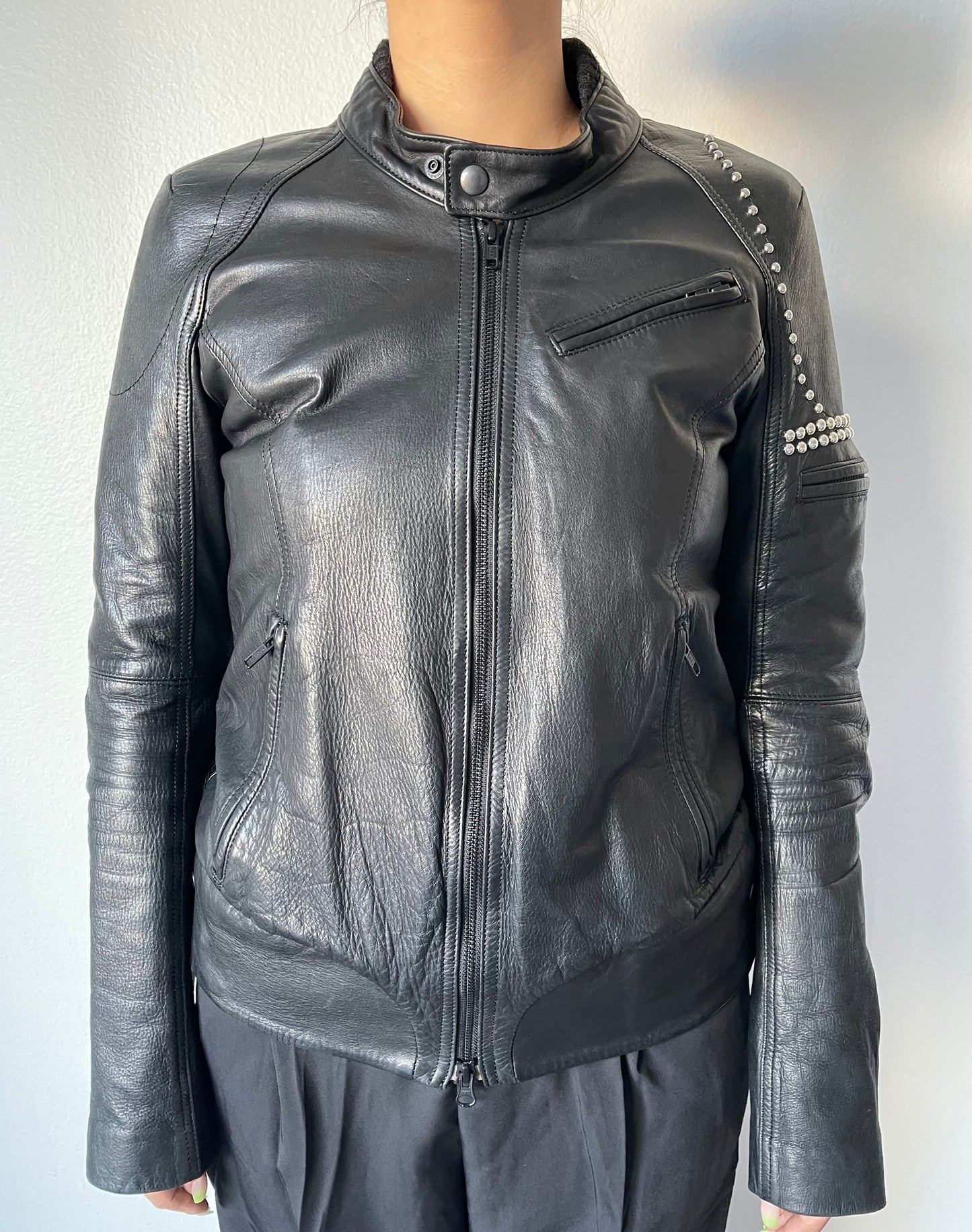 L.G.B. (Le Grand Bleu) SS-Riders Studded Padded Elbow Leather Moto Jacket