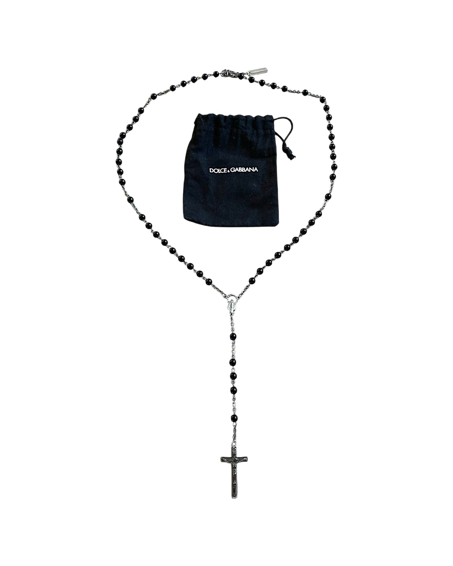 Dolce & Gabbana Cross Rosary Black Jade Alloy Necklace