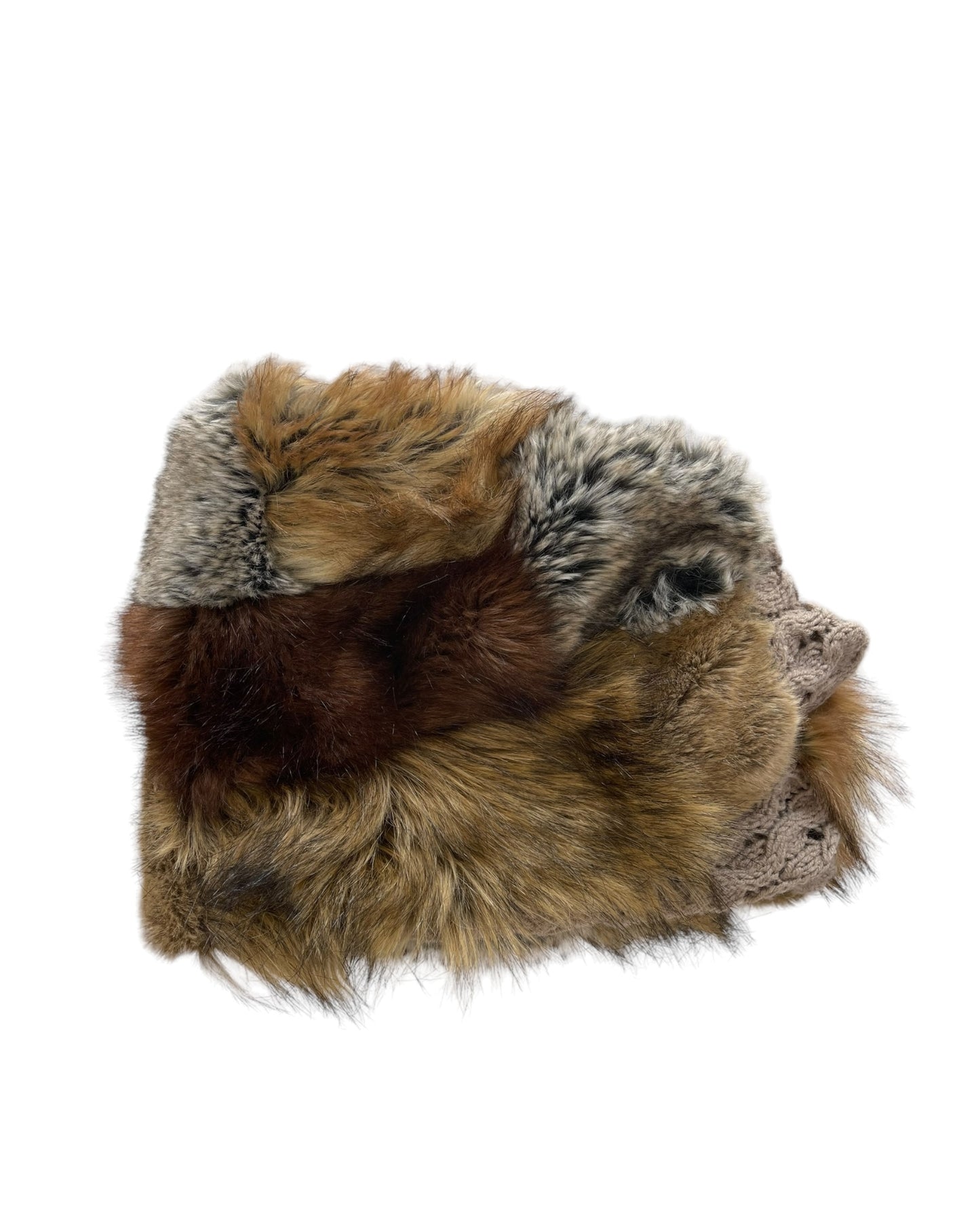 Mihara Yasuhiro Alpaca/Acrylic Fur Patchwork Knit Snood Scarf Head Wrap