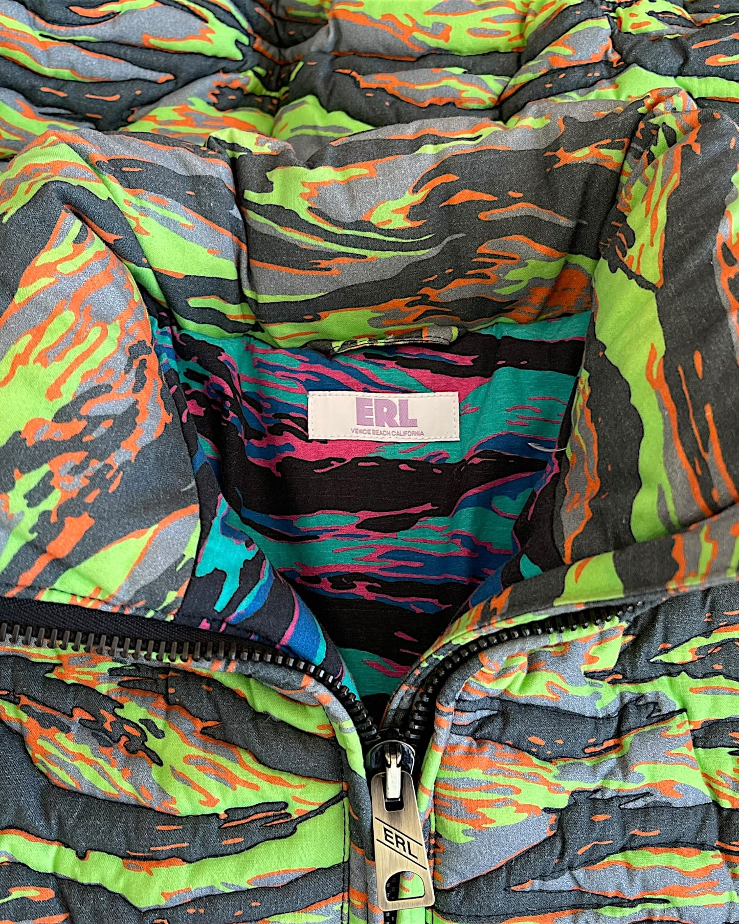 ERL Quilted Tiger Camo Pattern Down Puffer Jacket