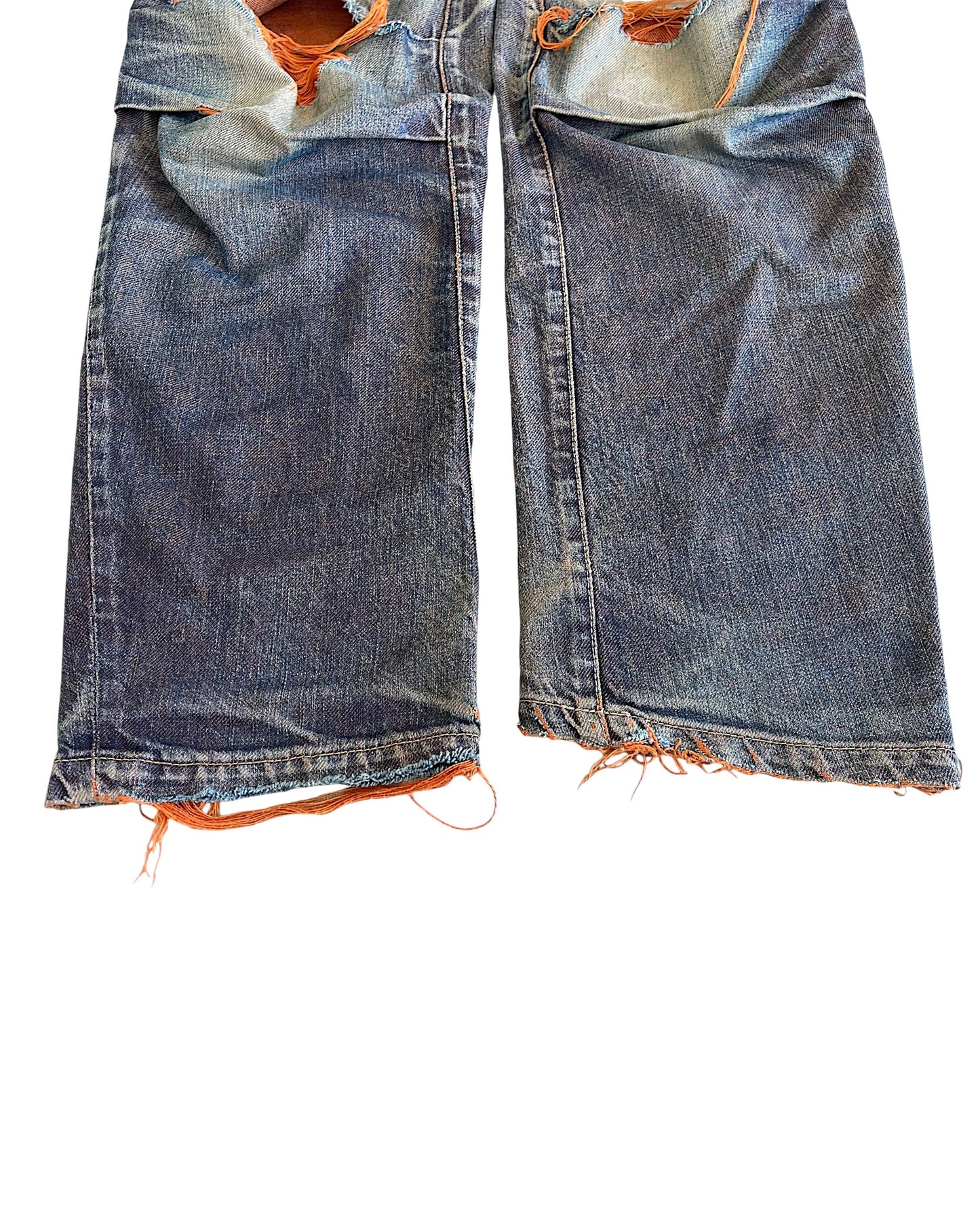 Beauty:Beast 00s Orange Yarn Thrashed Distressed Denim