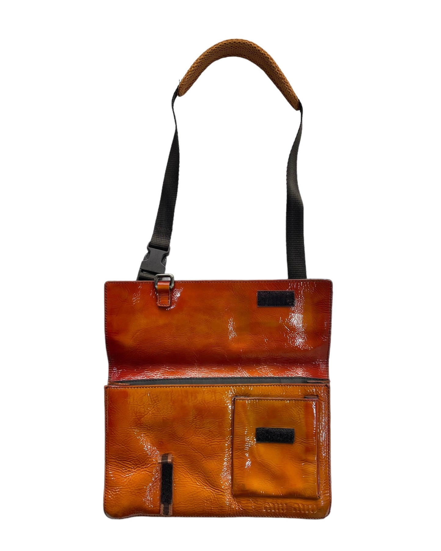 FW1999 Miu Miu Brogue Patent Leather & Mesh Velcro Shoulder Bag