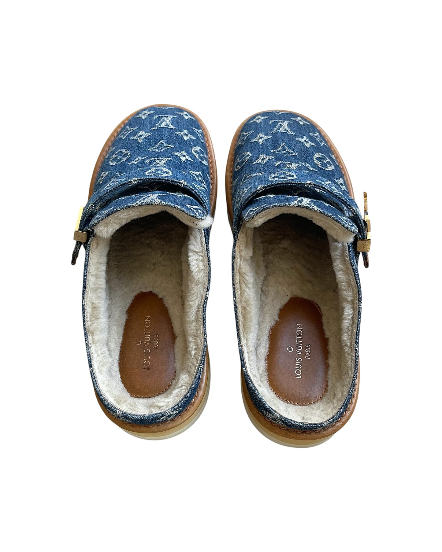 Louis Vuitton x Nigo Cosy Fur Denim Monogram Mule Slippers