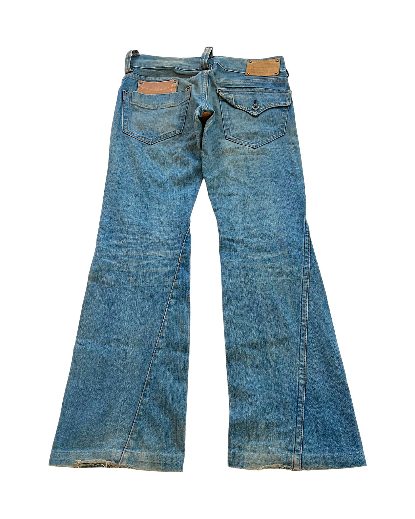 Buffalo Bobs 00s Twisted Seam Flare Leather Detail Denim Jeans