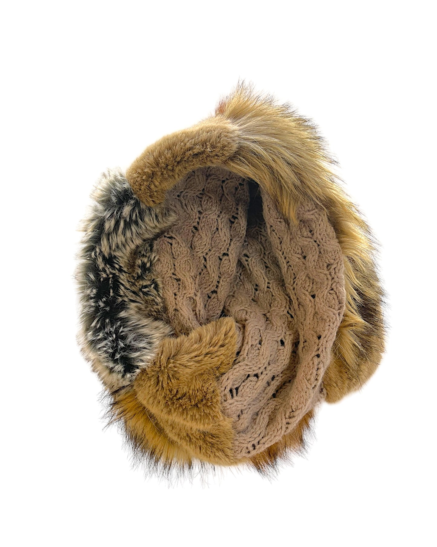 Mihara Yasuhiro Alpaca/Acrylic Fur Patchwork Knit Snood Scarf Head Wrap