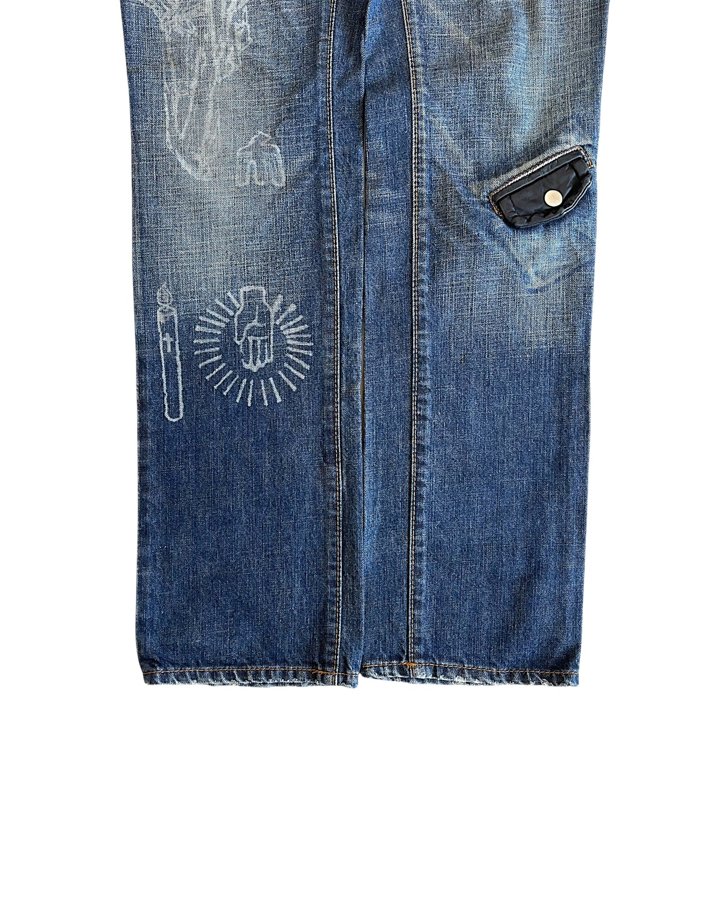 Dsquared2 00s Tattoo Prints Leather Detail Denim Jeans