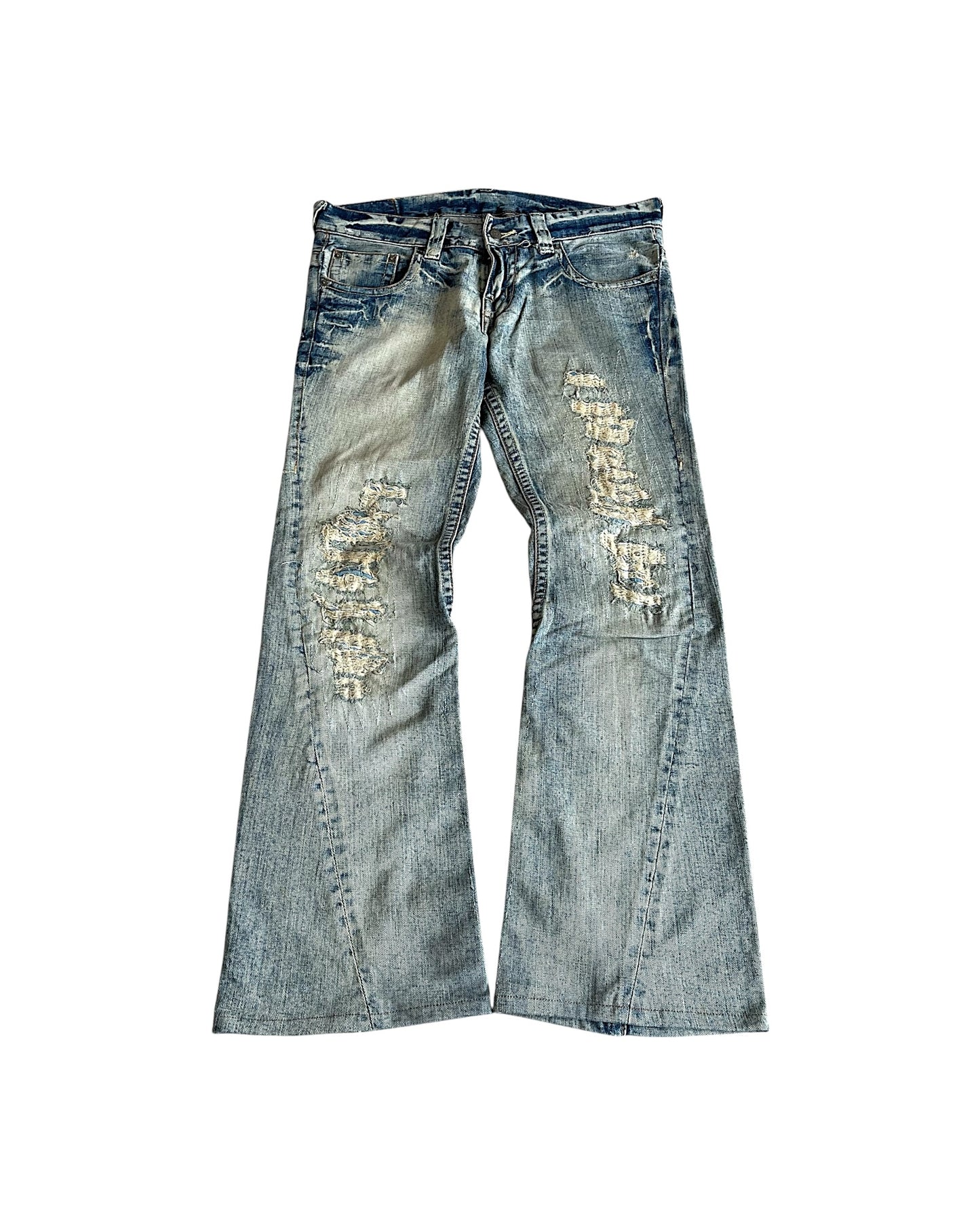 Tornado Mart 00s Distressed Repair Flare Denim Jeans