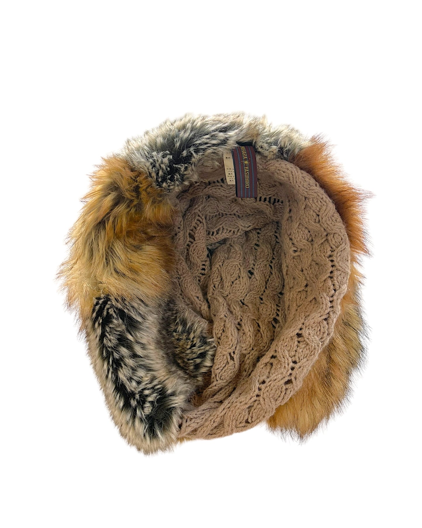 Mihara Yasuhiro Alpaca/Acrylic Fur Patchwork Knit Snood Scarf Head Wrap