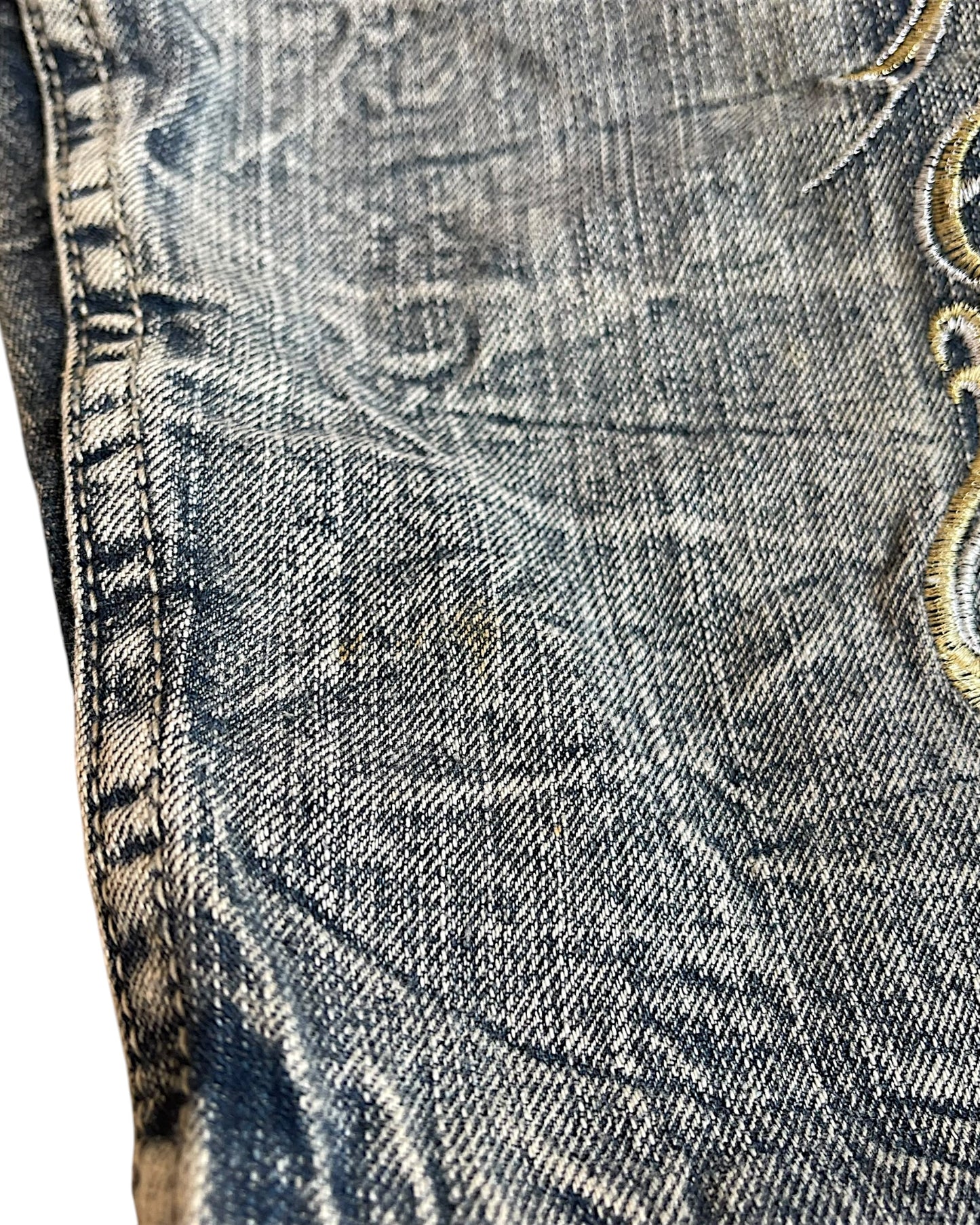 Tornado Mart Leather Detail Embroidery Denim Jean Shorts