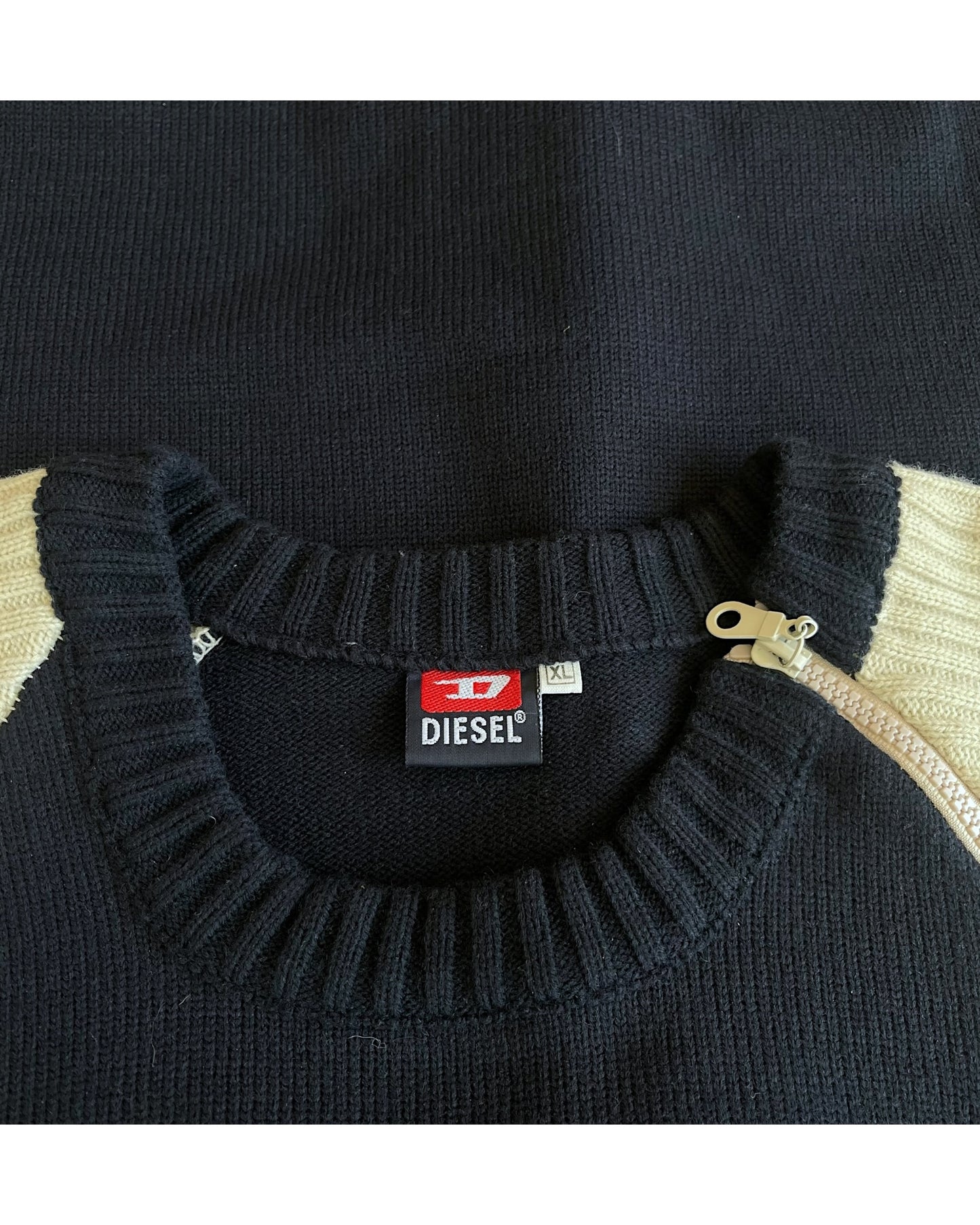 Diesel Denim Divison Felt Logo Zip Collar Knit Sweater