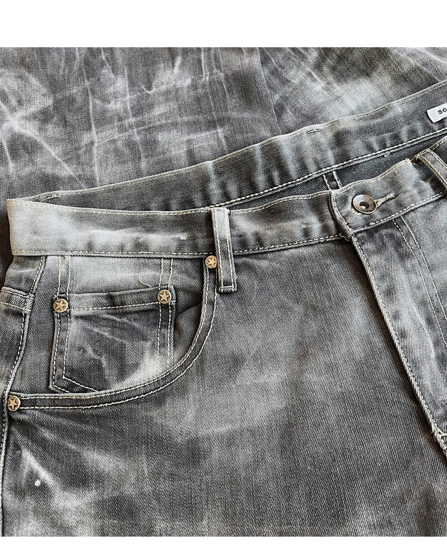 Semantic Design Studded Bleach Streaks Bootcut Denim Jeans