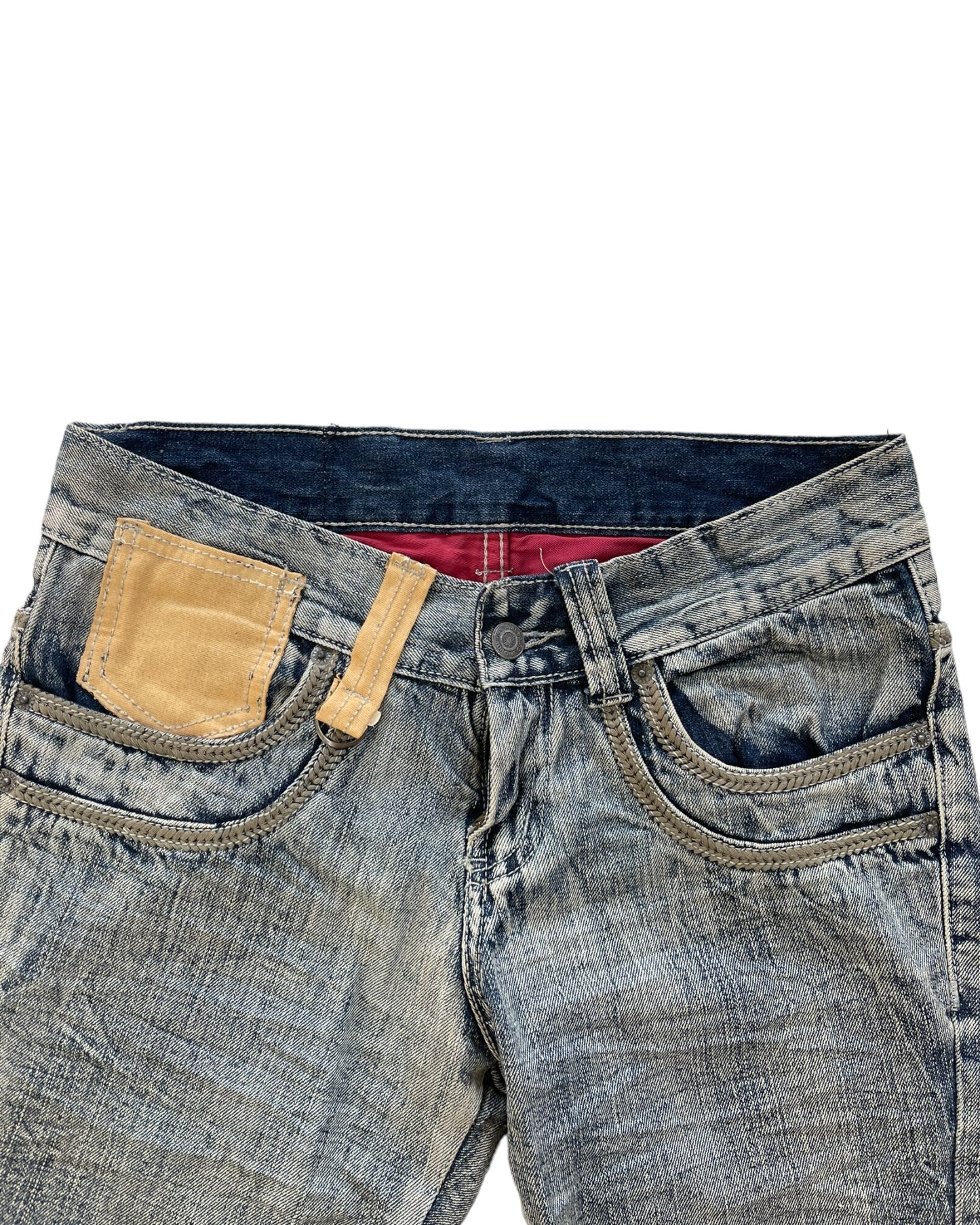 2000s Tornado Mart Tribal Embroidery Twisted Seam Chain Stitch Denim