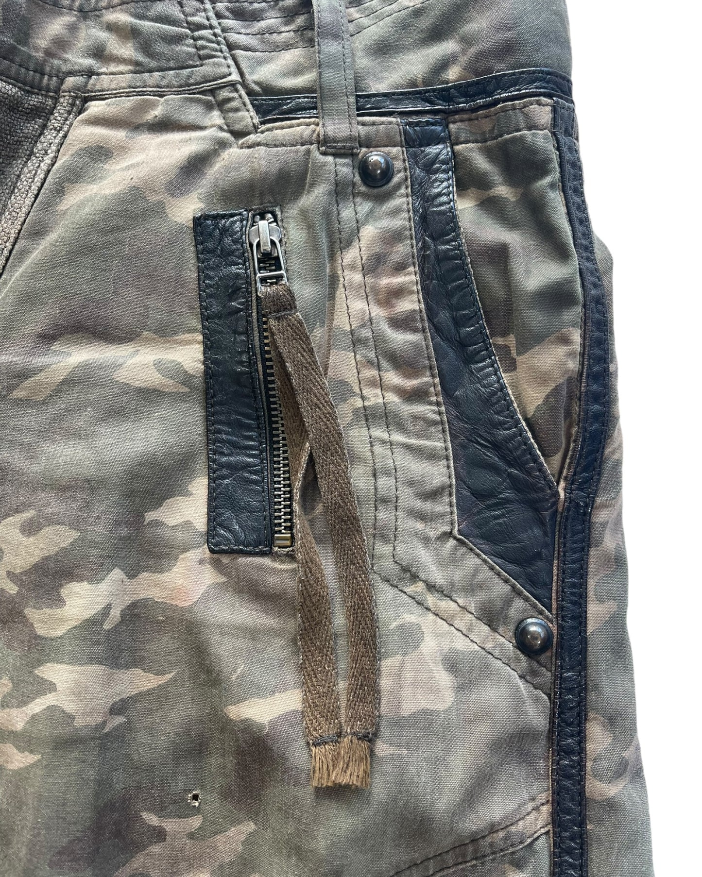 14th Addiction Goat Leather Trim Coin Button Military Cargo Pants