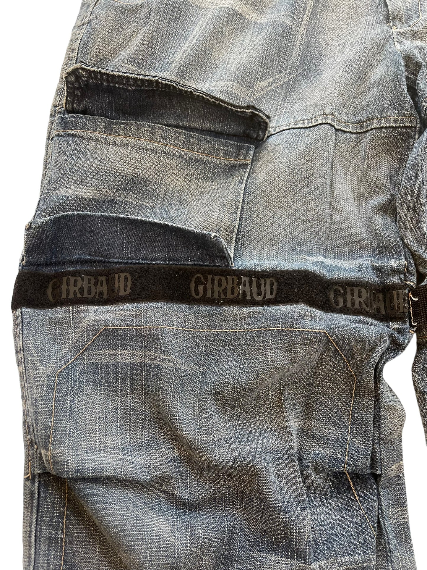 2000s Marithé + François Girbaud Chain Embroidery Cargo Velcro Strap Denim Pants