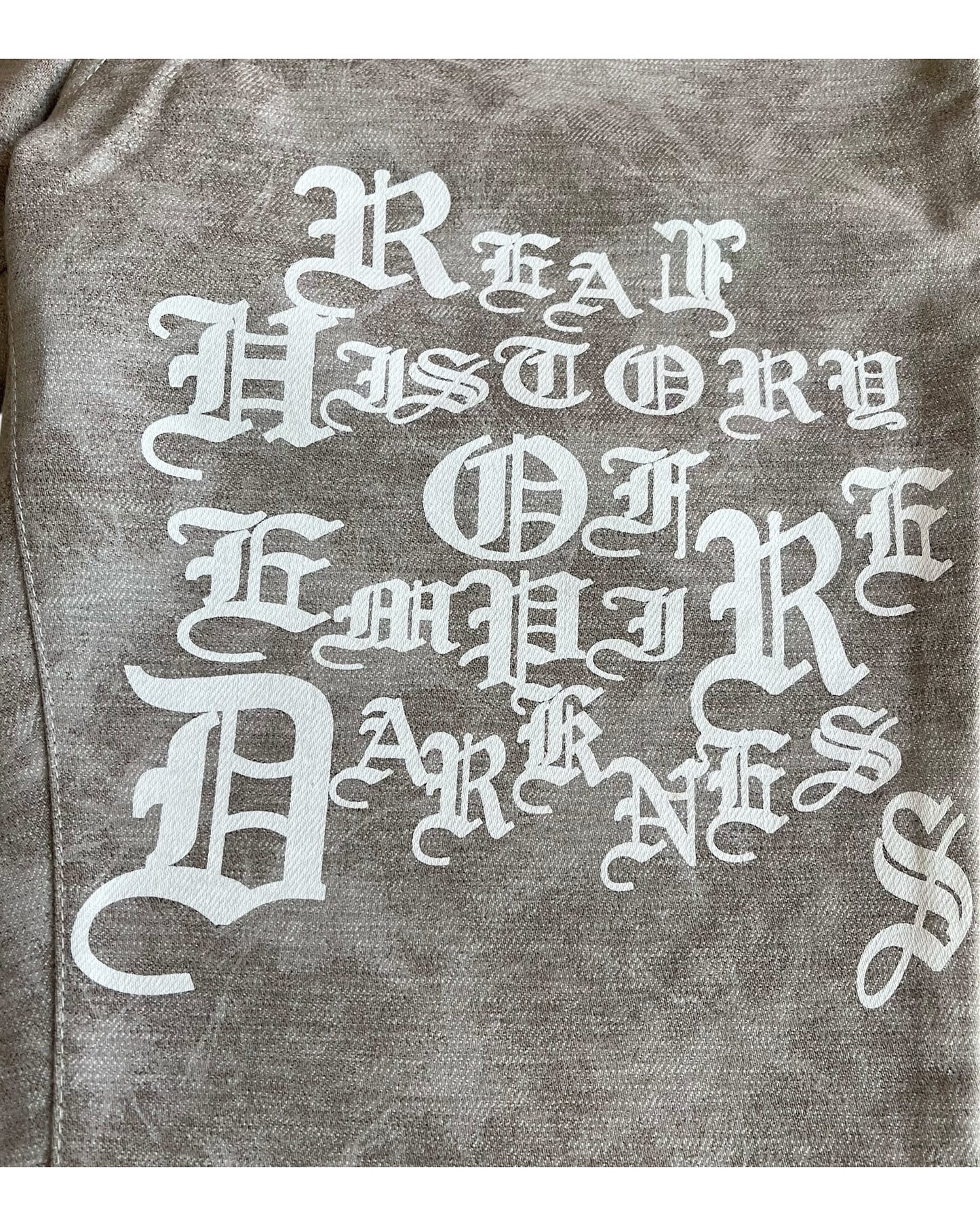 Tornado Mart 'Real History Of Empire Darkness' Printed Flare Denim Jeans