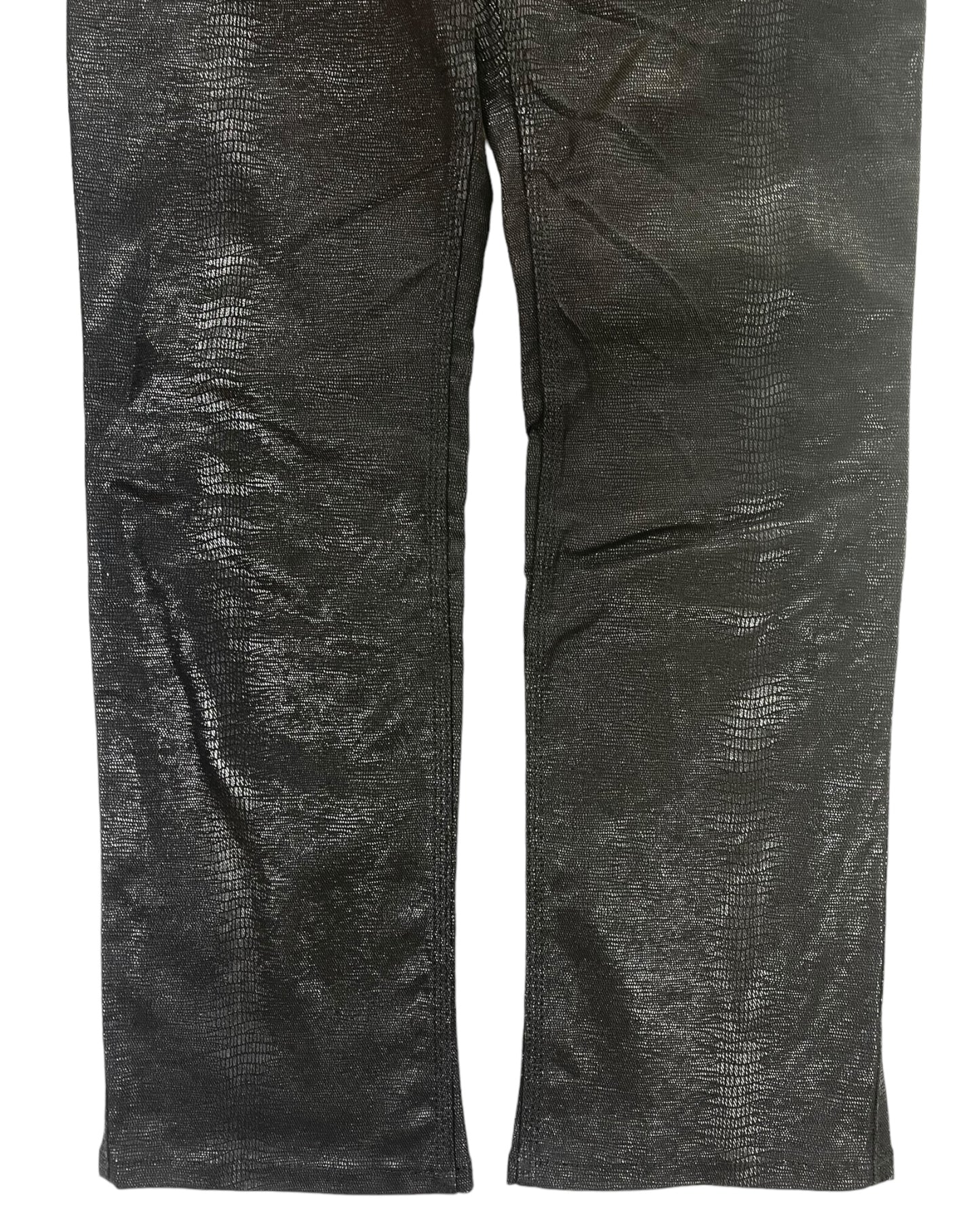 Nicole Club For Men Snakeskin Pattern Leather Detail Waxed Bootcut Pants