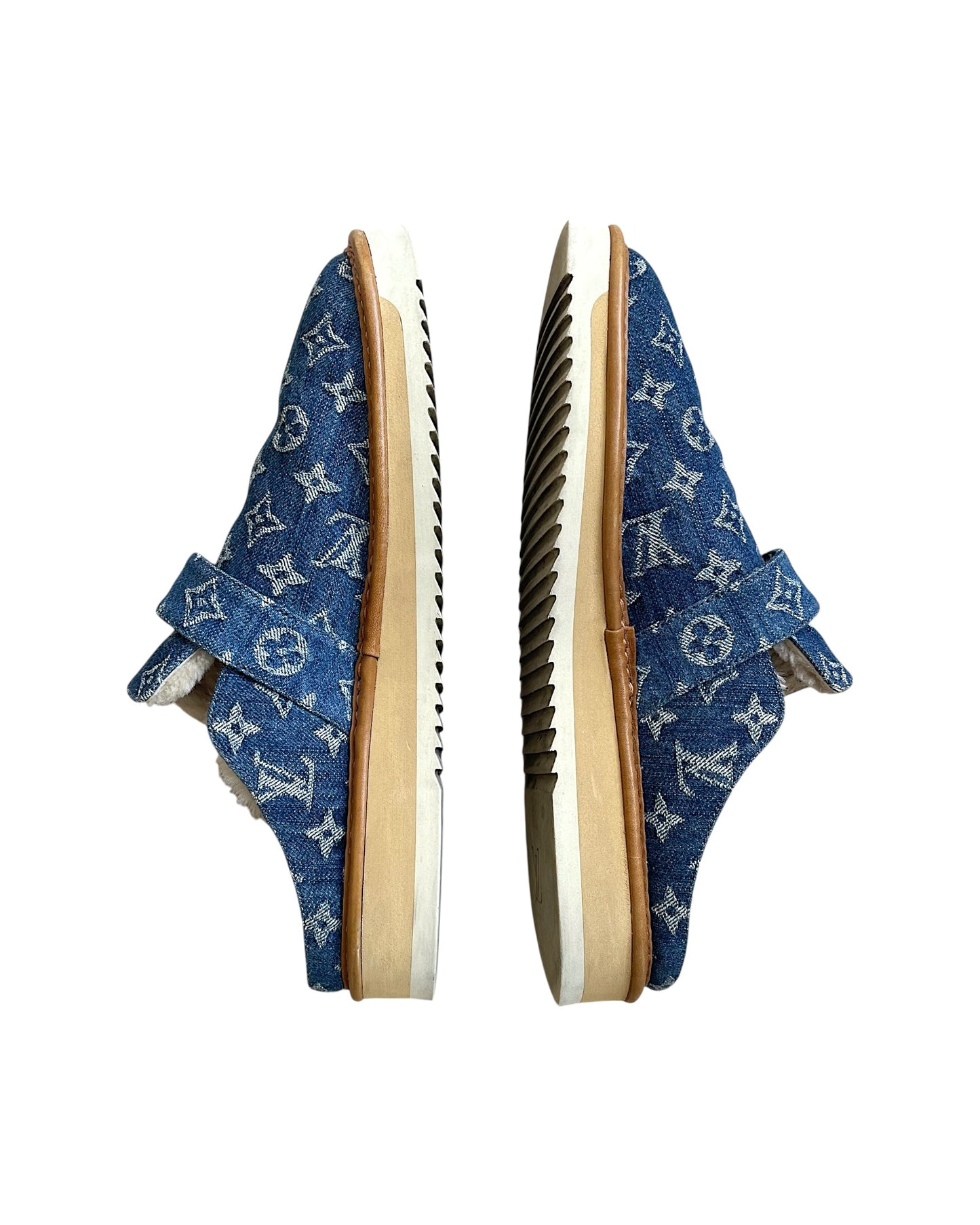Louis Vuitton x Nigo Cosy Fur Denim Monogram Mule Slippers