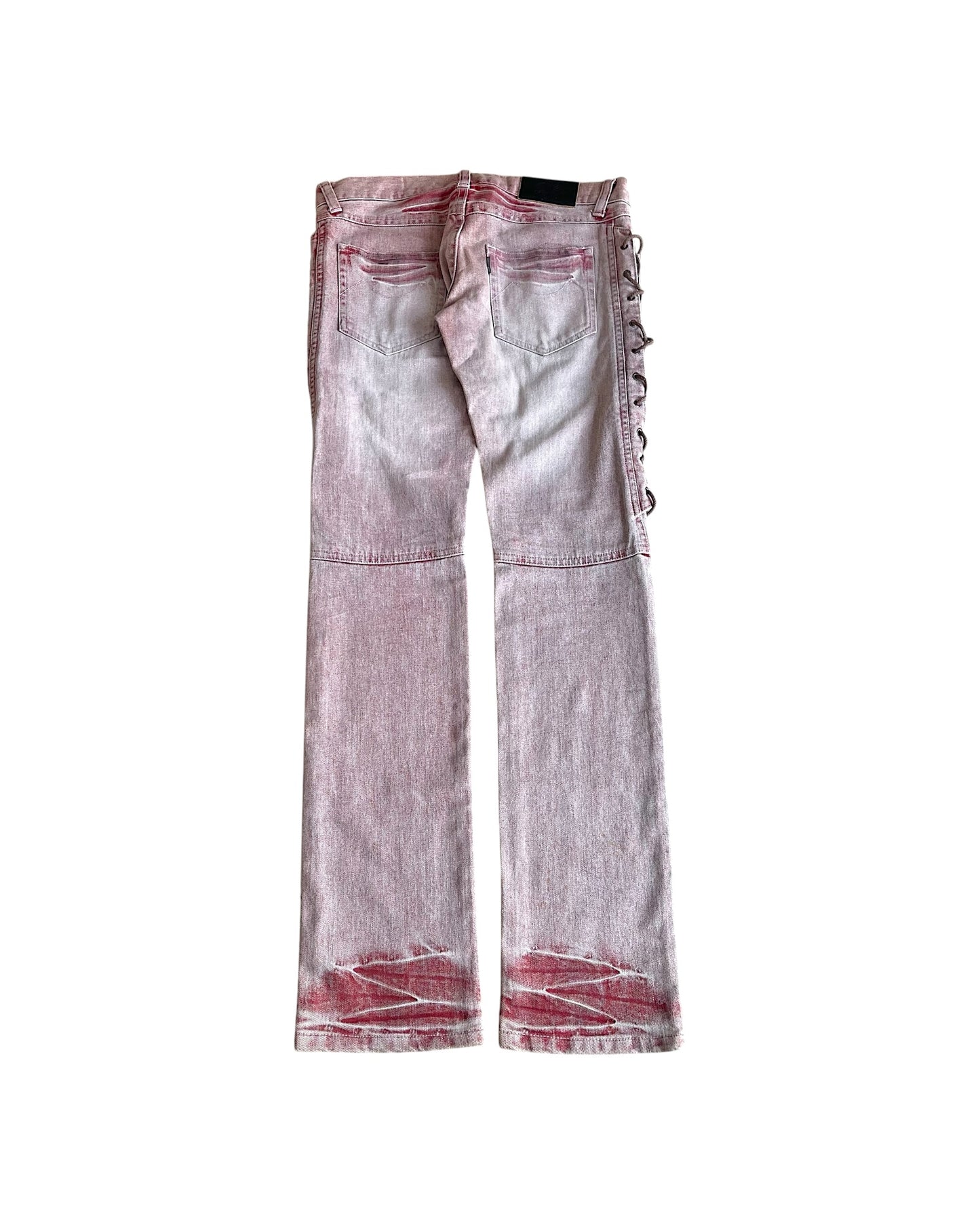 Tornado Mart Side Eyelet Lace-Up Red Dye Long Denim Jeans