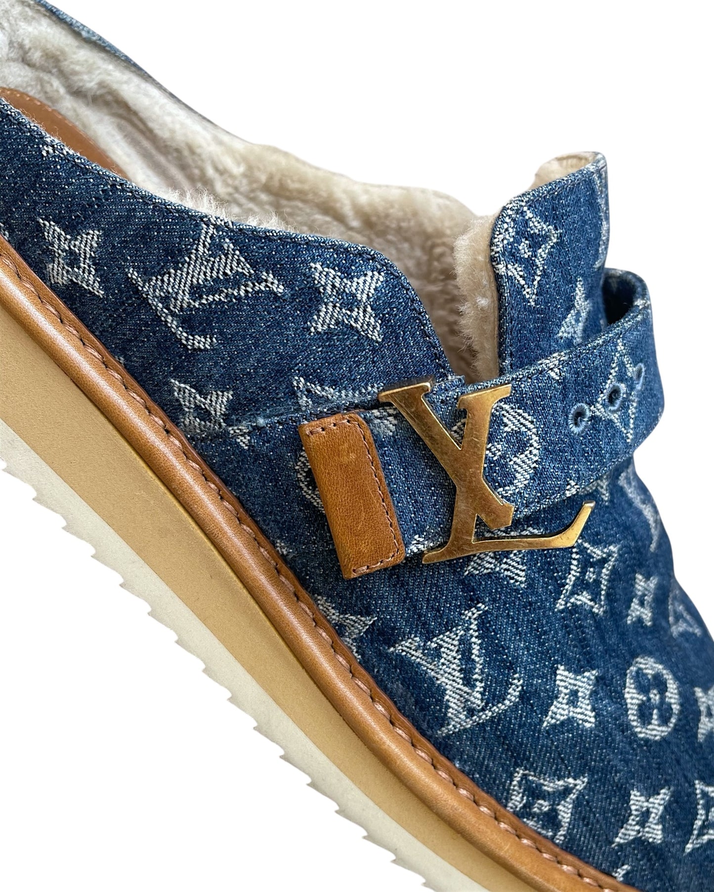 Louis Vuitton x Nigo Cosy Fur Denim Monogram Mule Slippers