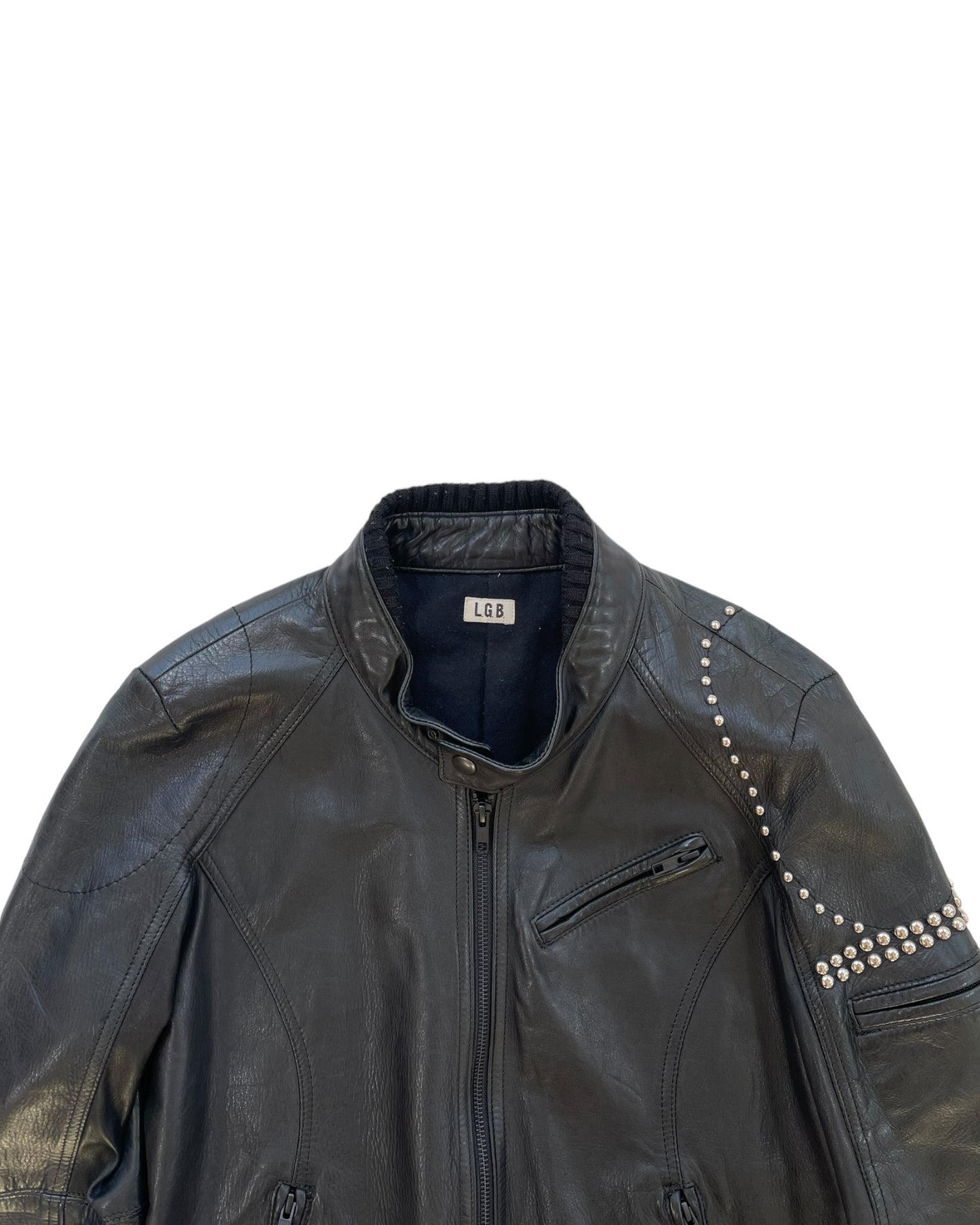 L.G.B. (Le Grand Bleu) SS-Riders Studded Padded Elbow Leather Moto Jacket