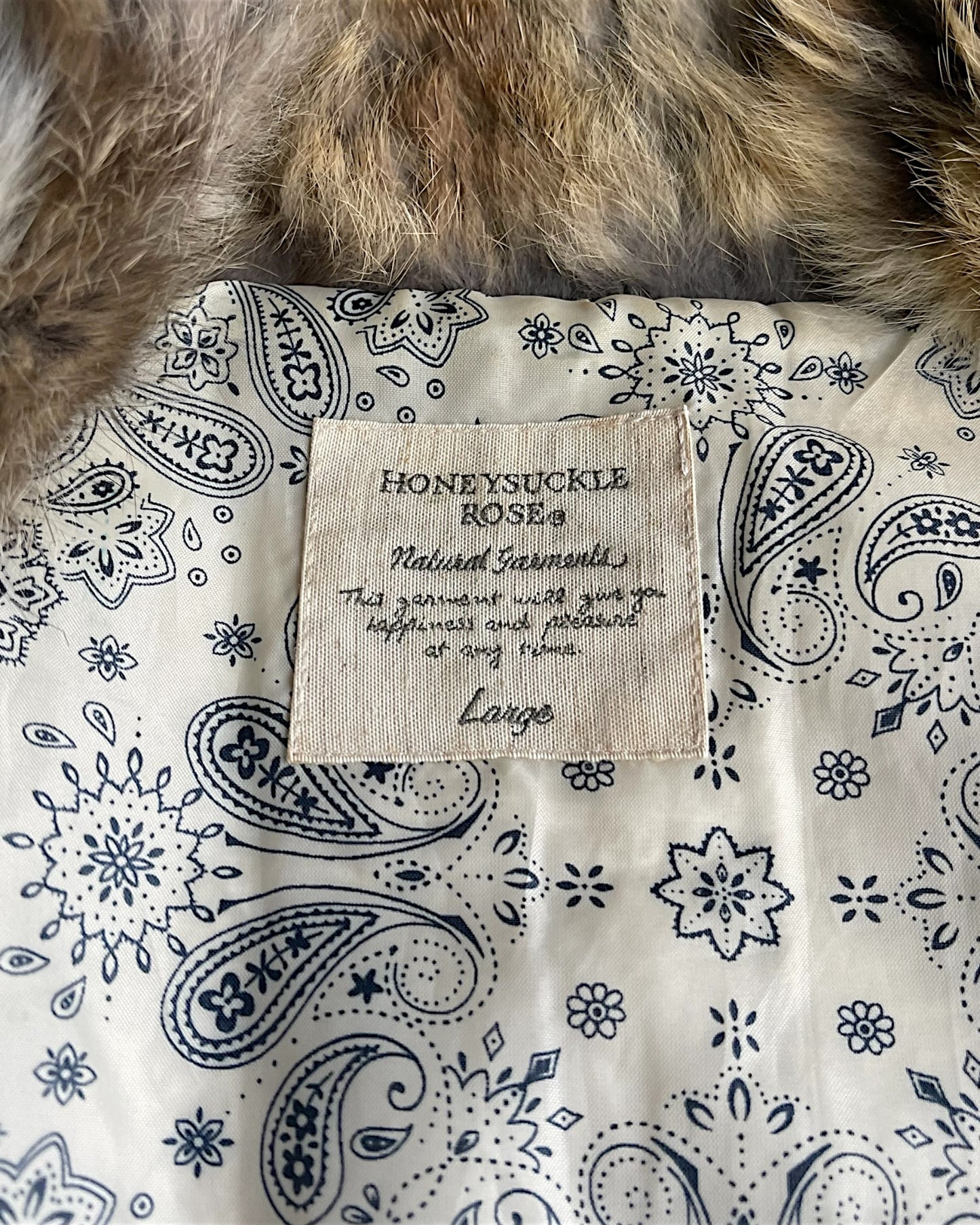 Honeysuckle Rose Rabbit Fur Paisley Lined Piping Trim Vest
