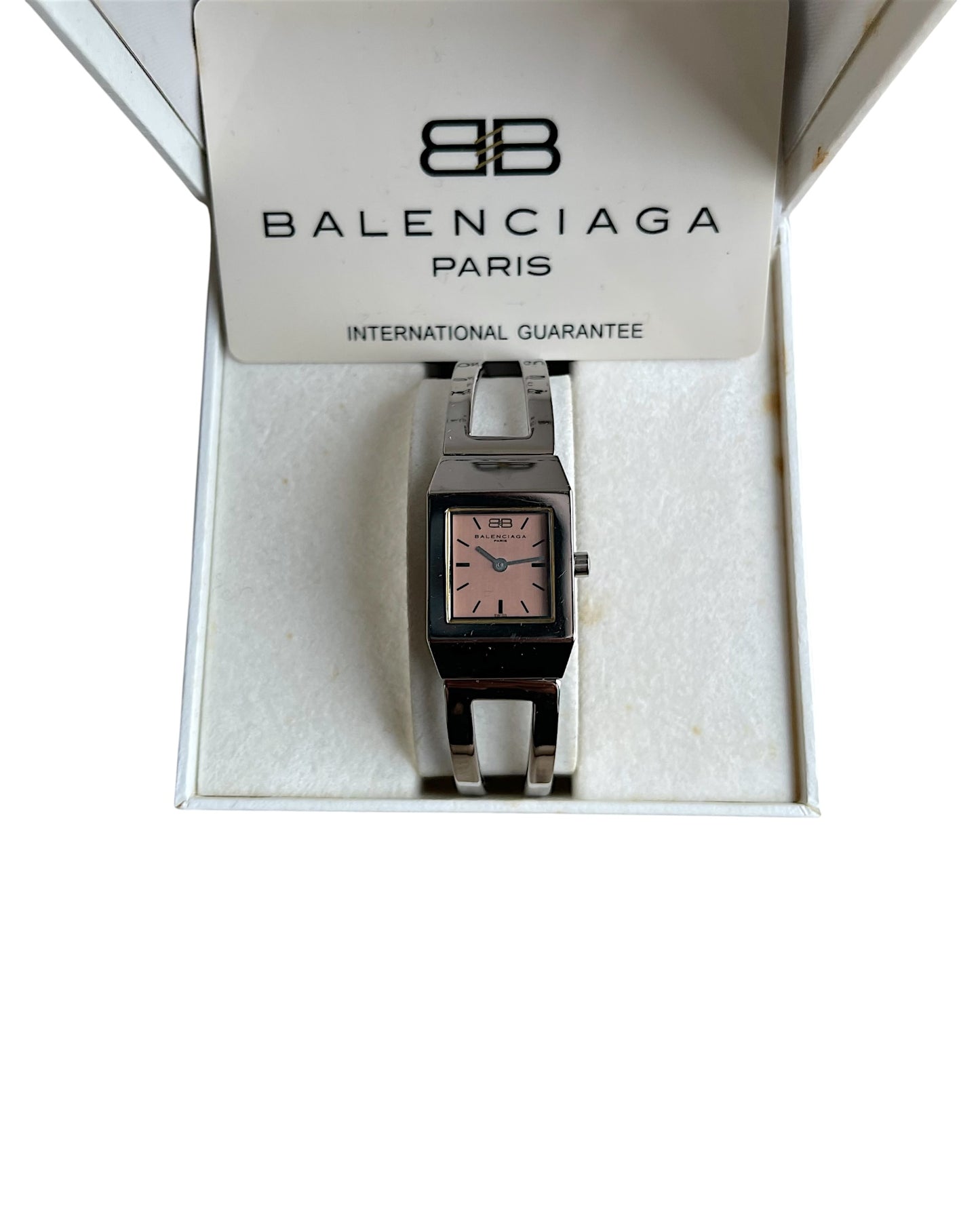 Balenciaga SS99 Rectangular Pink Dial Open Bracelet Quartz Watch