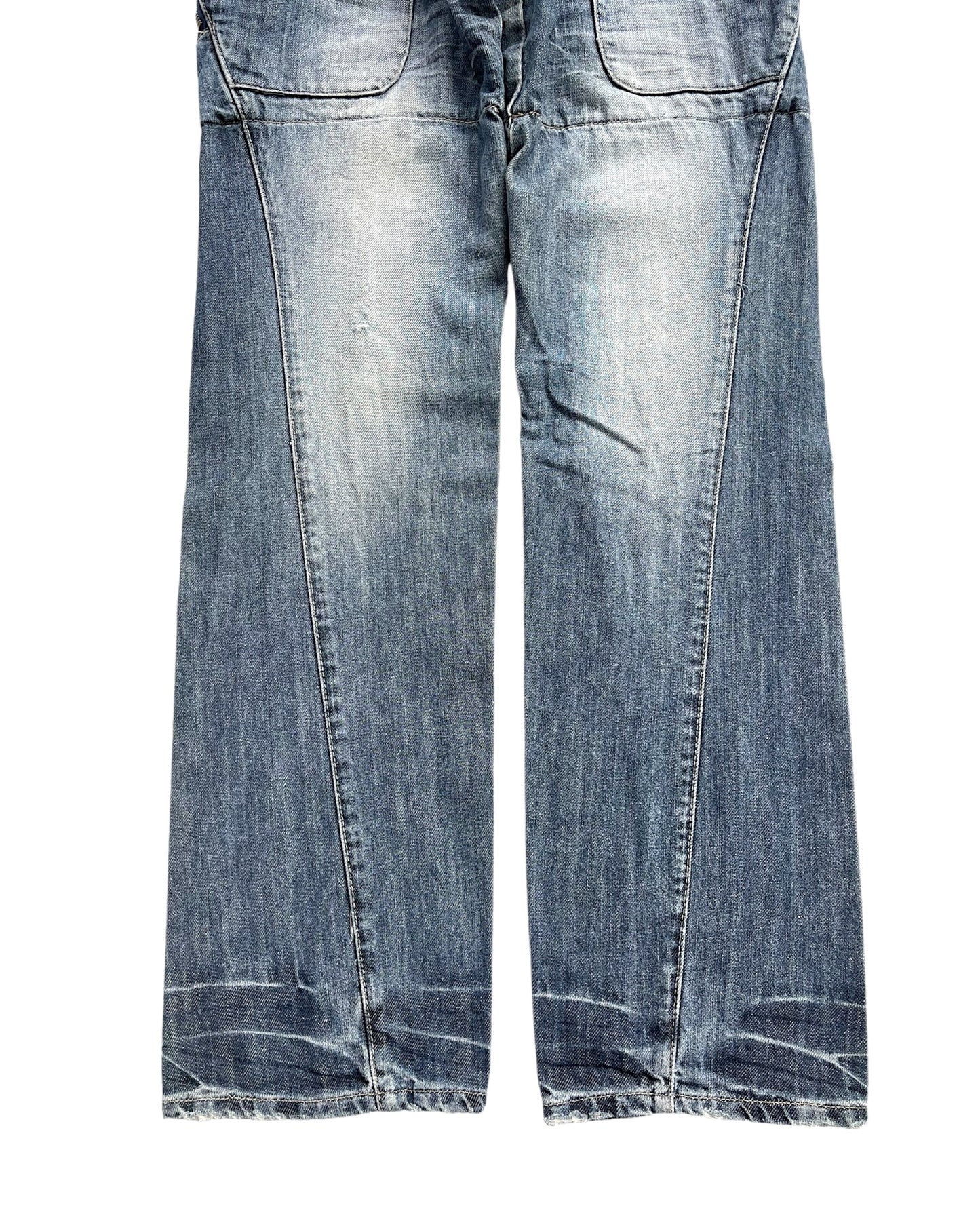 PPFM 00s Double Waist Floral Back Zip Tassel Denim