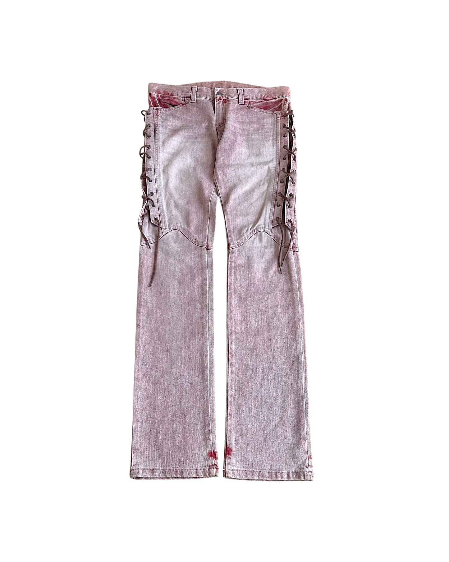 Tornado Mart Side Eyelet Lace-Up Red Dye Long Denim Jeans