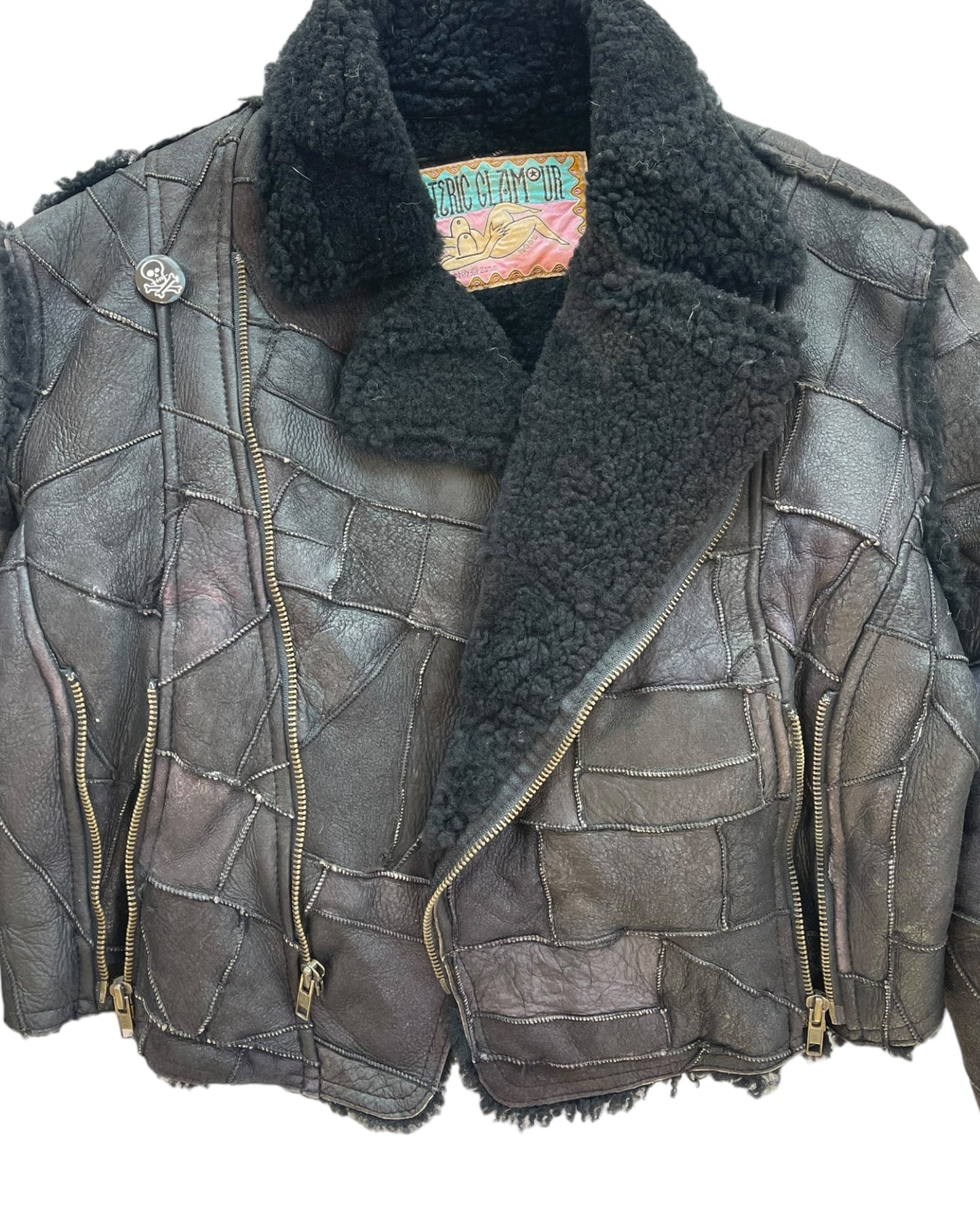 1980s Hysteric Glamour Shearling Lined Cropped Leather Patchwork Jacket