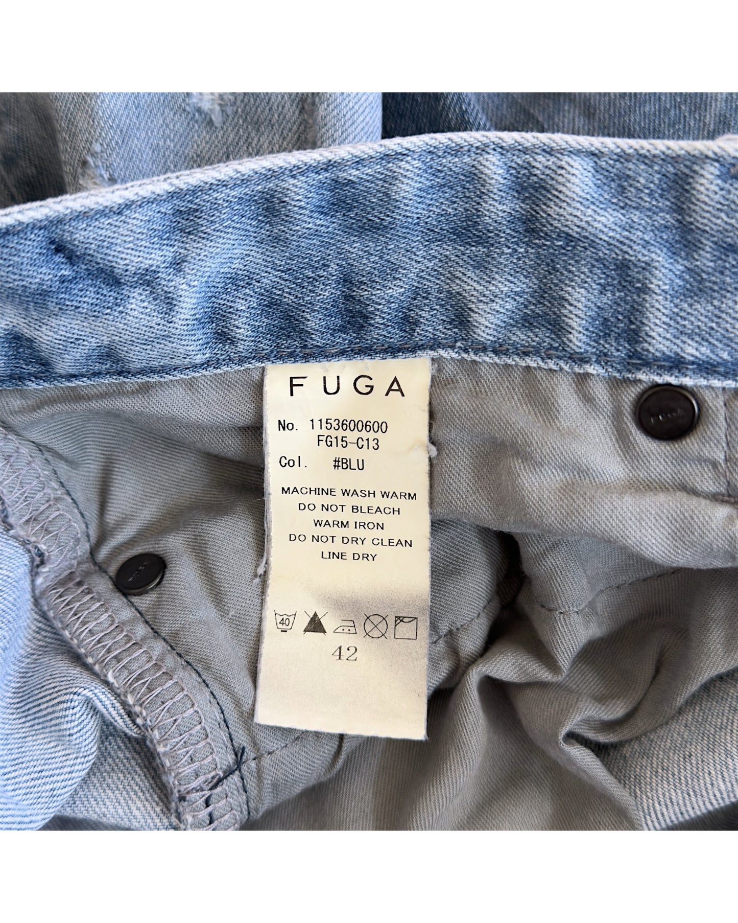 FUGA 2000s Light Blue Washed Black Oil Distressed Denim Jeans