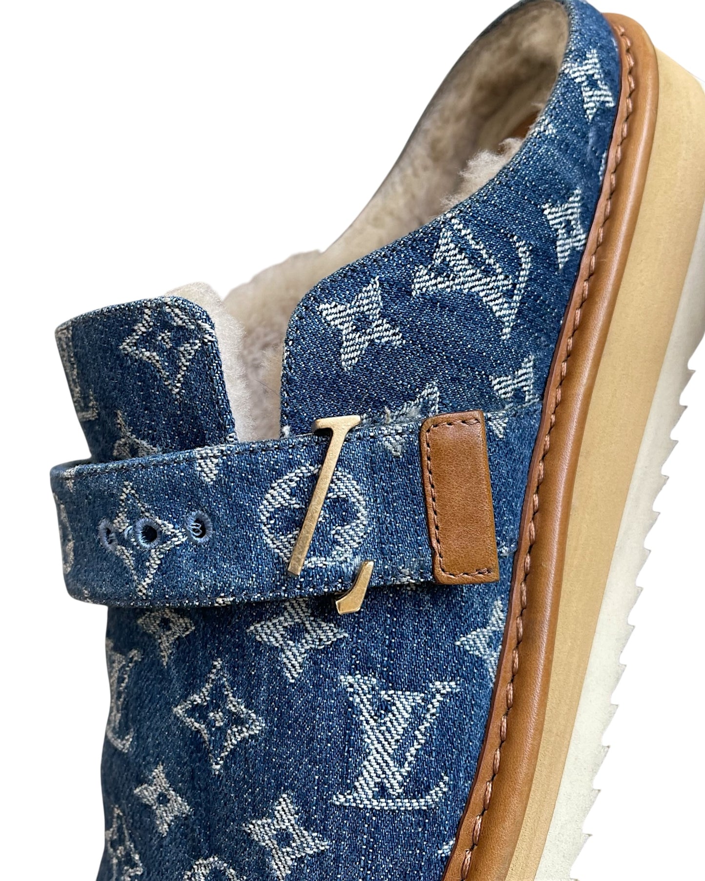 Louis Vuitton x Nigo Cosy Fur Denim Monogram Mule Slippers