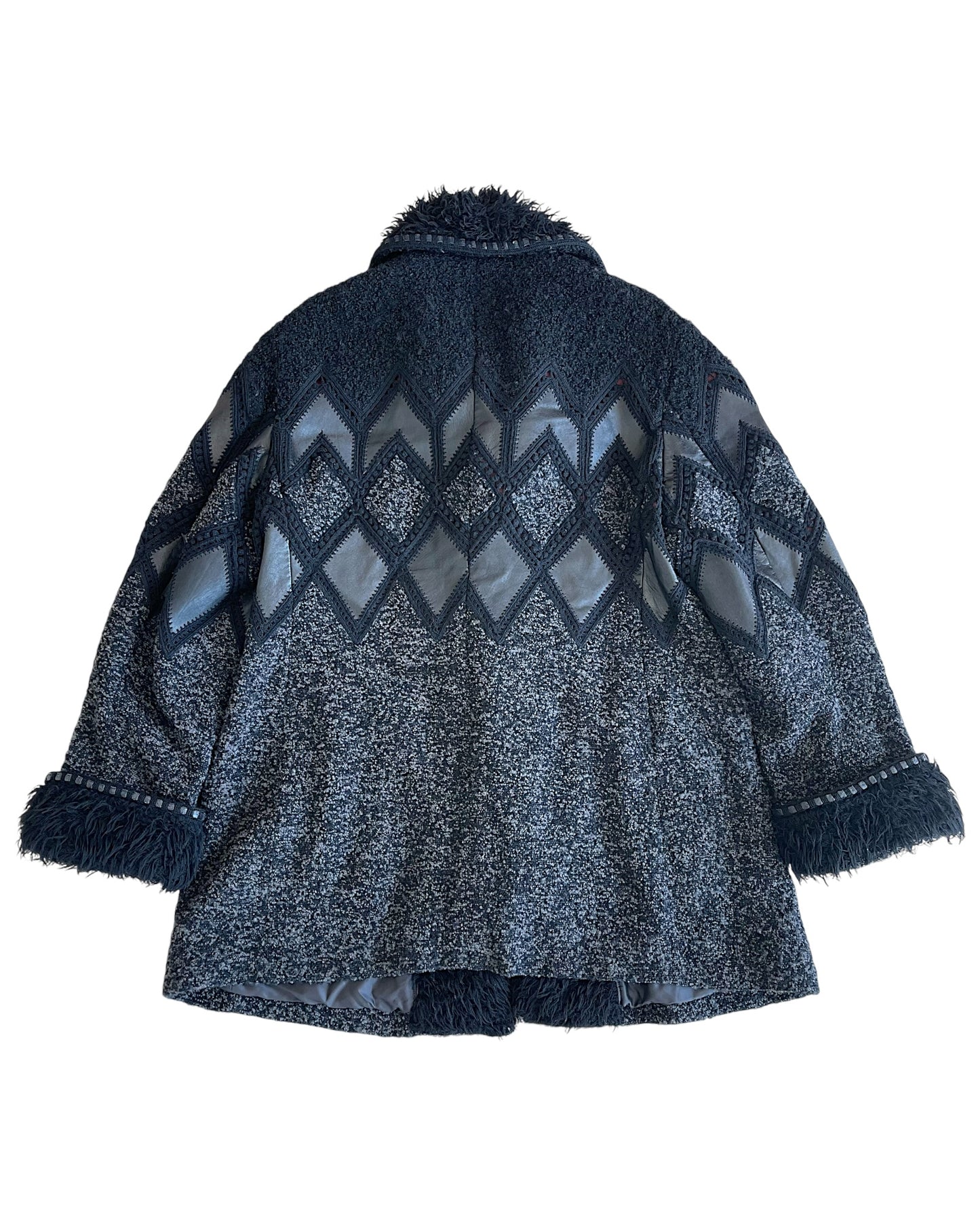 Yoshiyuki Konishi 2000s Monster Fur Leather Diamond Pattern Wool Coat