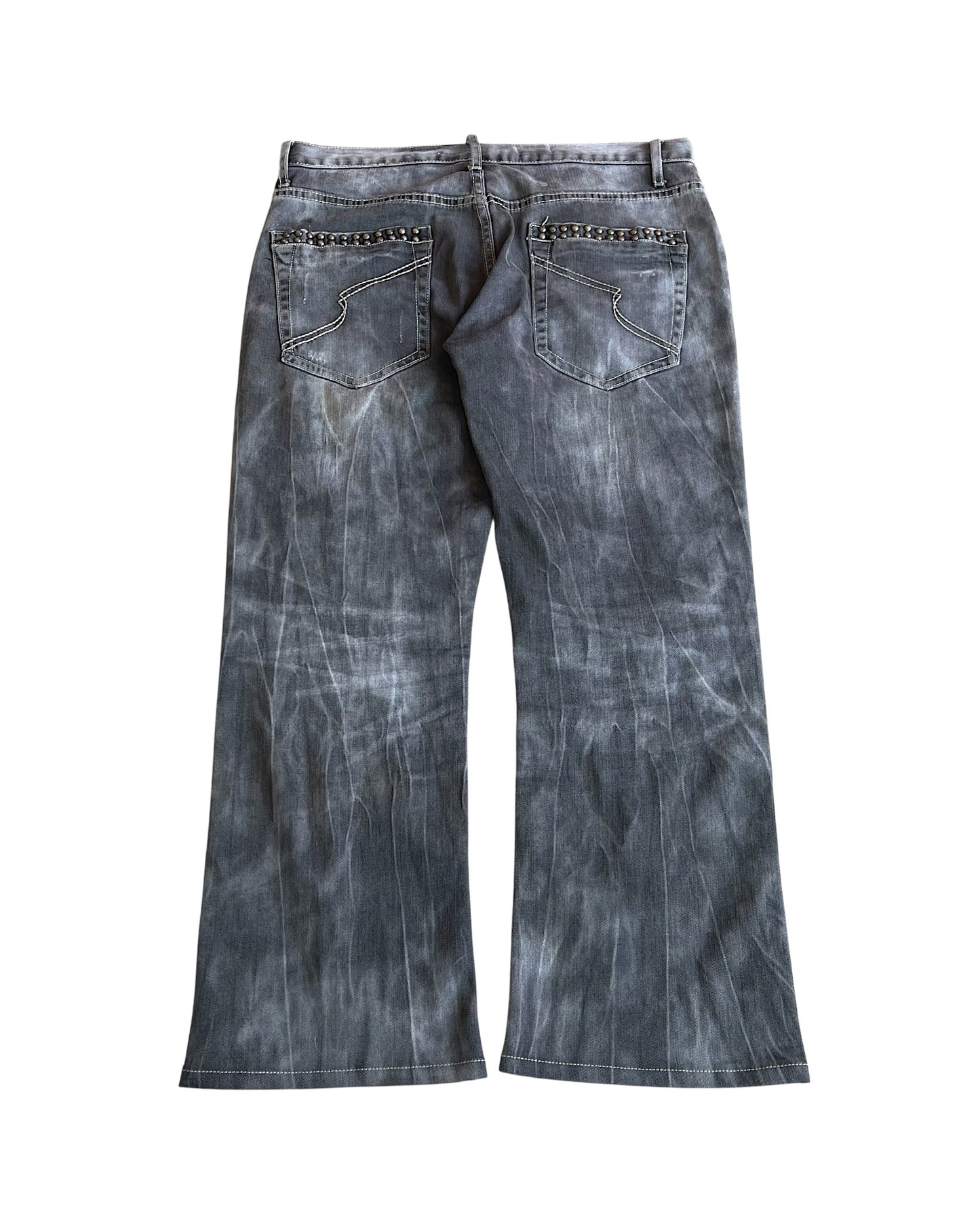 Semantic Design Studded Bleach Streaks Bootcut Denim Jeans