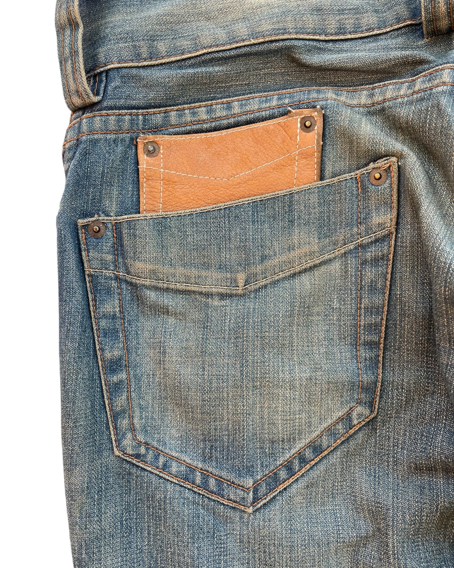 Buffalo Bobs 00s Twisted Seam Flare Leather Detail Denim Jeans