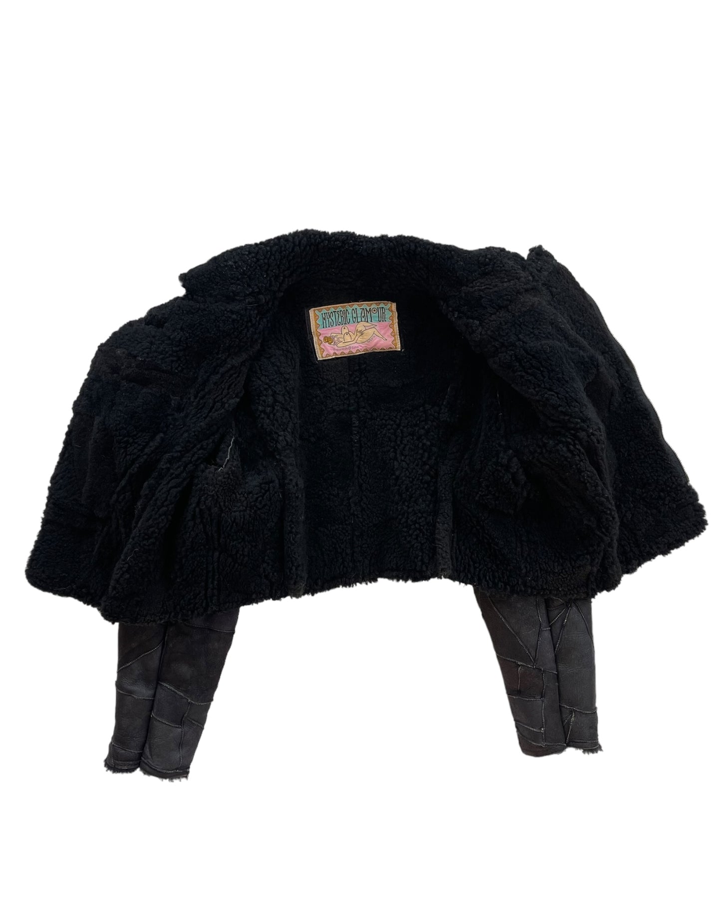 1980s Hysteric Glamour Shearling Lined Cropped Leather Patchwork Jacket