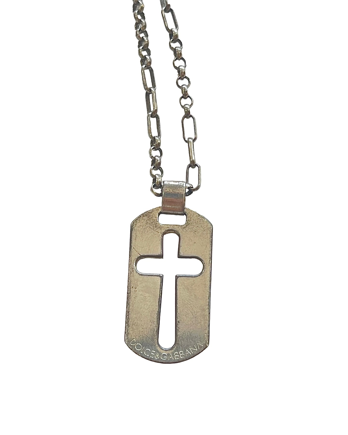 Dolce & Gabbana .925 Sterling Silver Gem Stones Cross Dog Tag Necklace