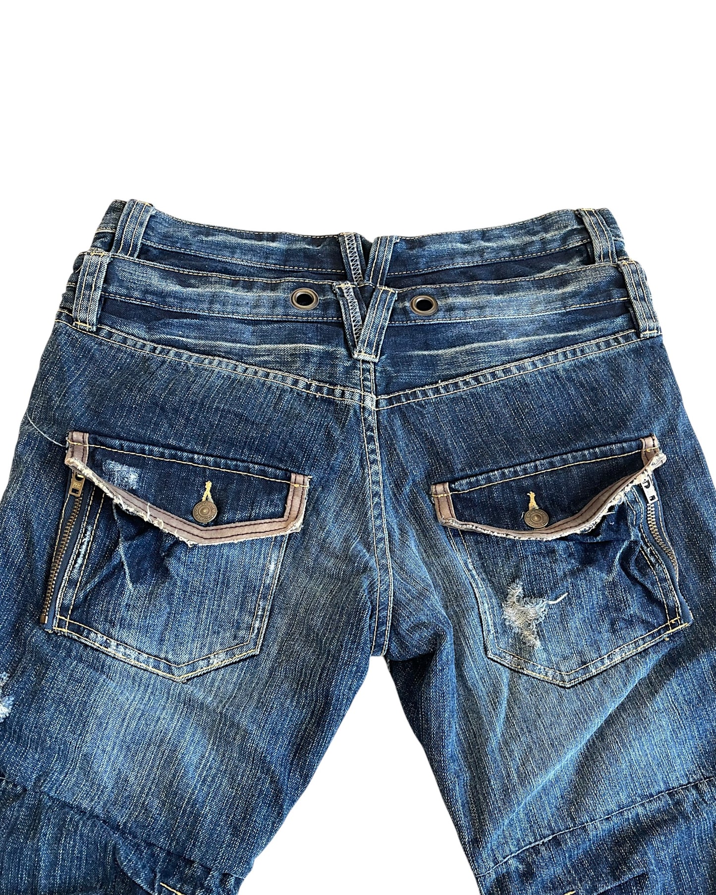 PPFM Double Waist Floral Liner J-Cut Denim Jeans