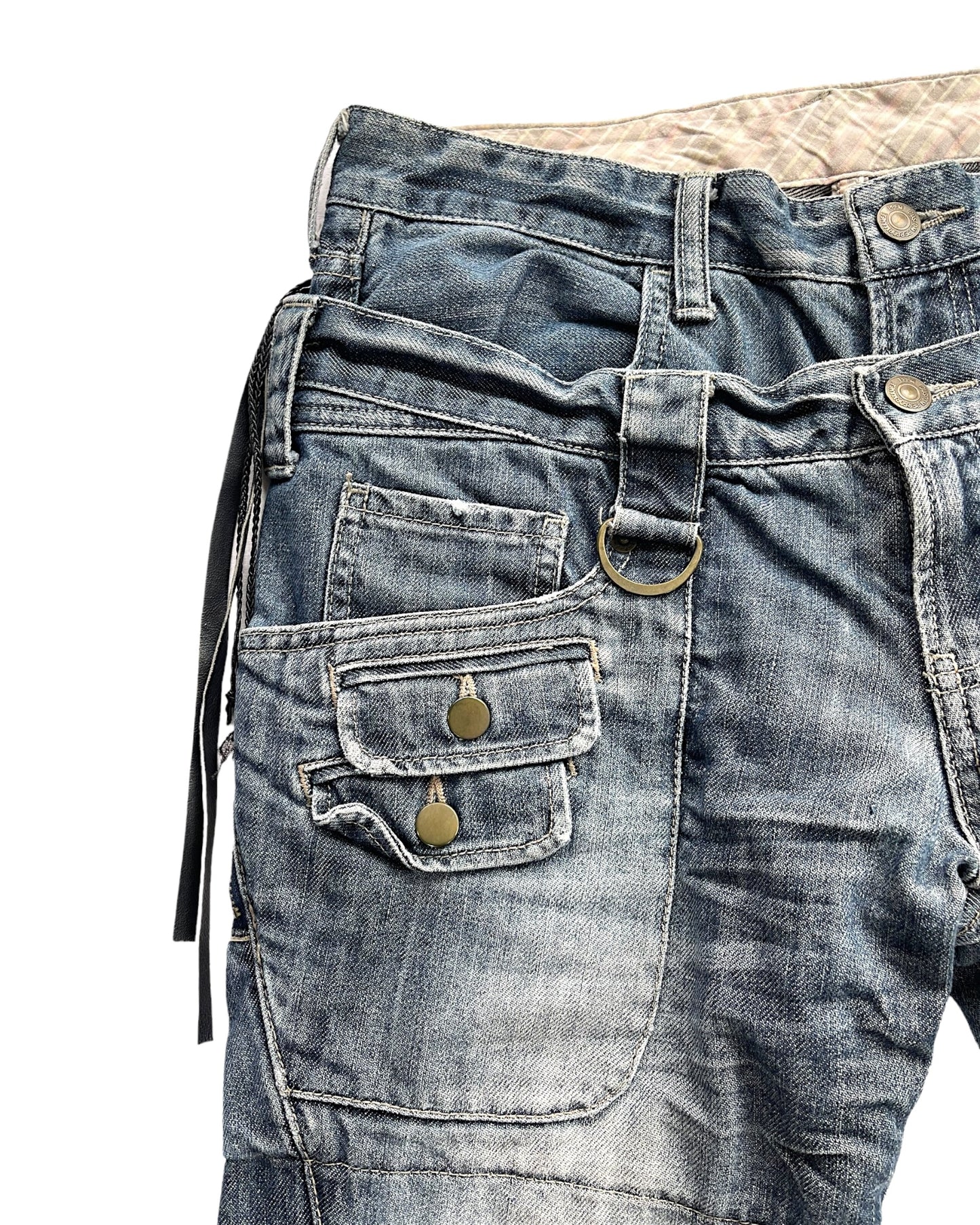 PPFM 00s Double Waist Floral Back Zip Tassel Denim