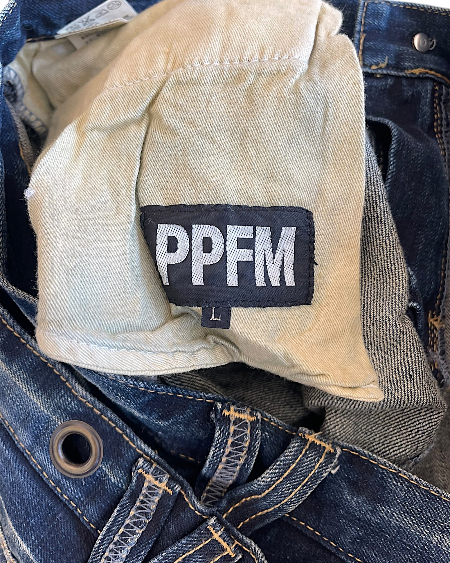 PPFM Double Waist Floral Liner J-Cut Denim Jeans