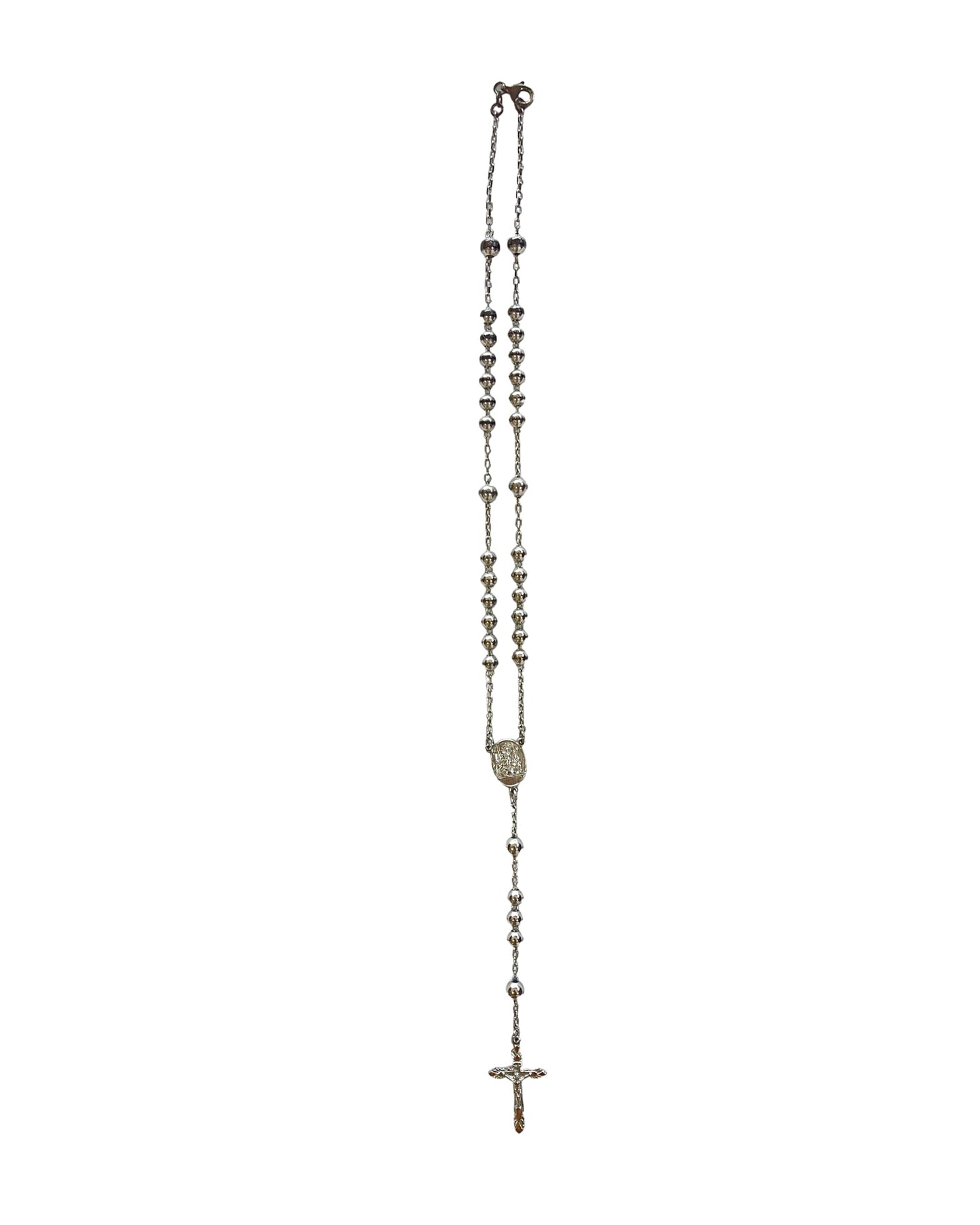 Dolce & Gabbana .925 Sterling Silver Bead Rosary Cross Mary Necklace