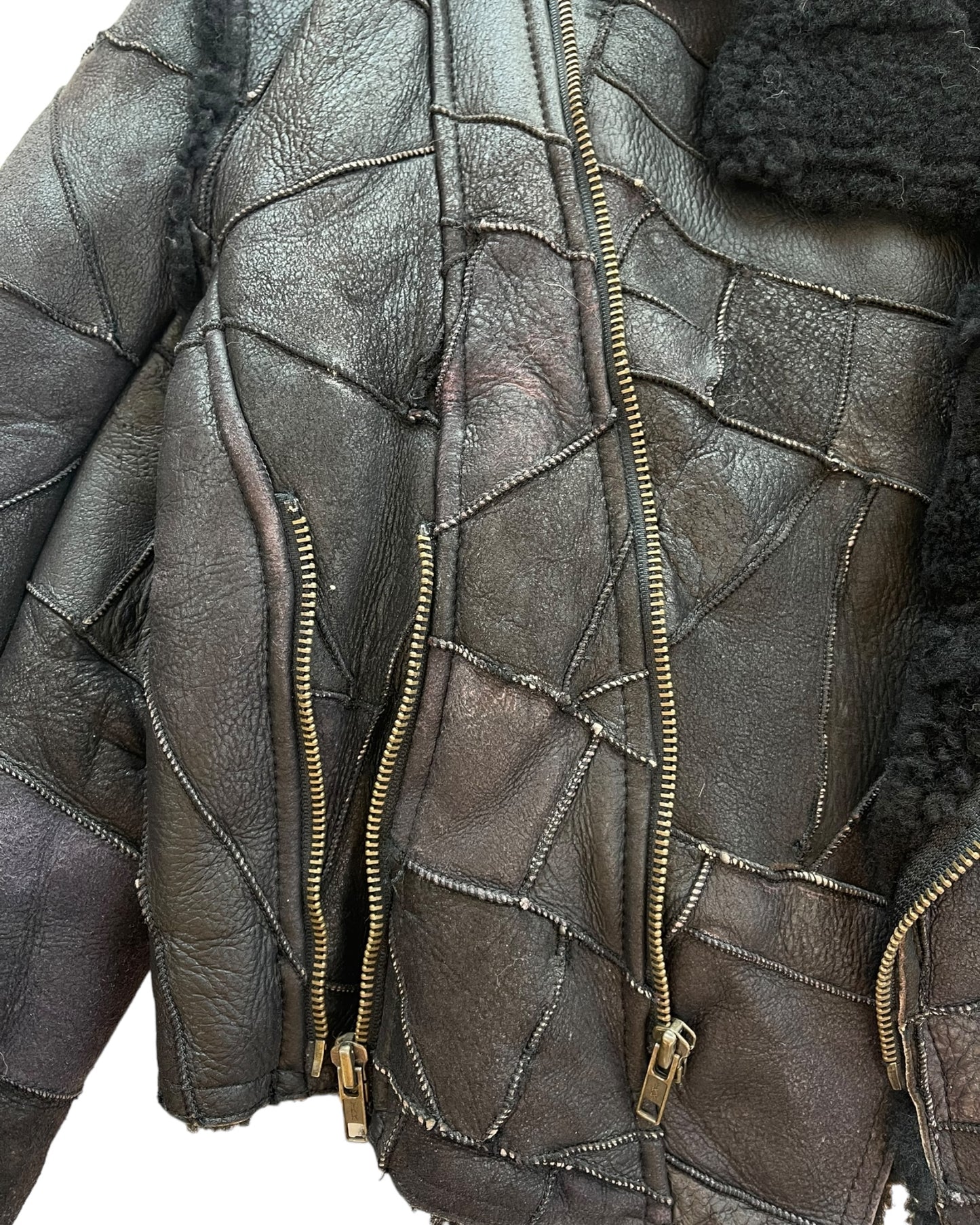 1980s Hysteric Glamour Shearling Lined Cropped Leather Patchwork Jacket